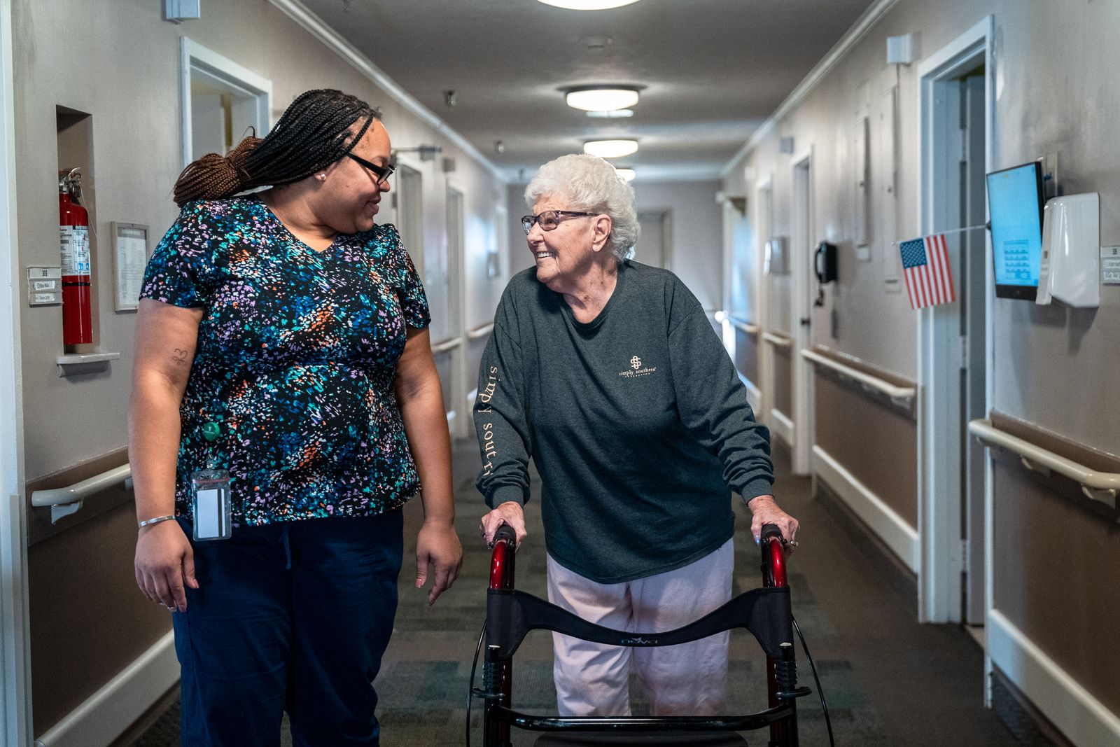 Caregiver assisting a resident
