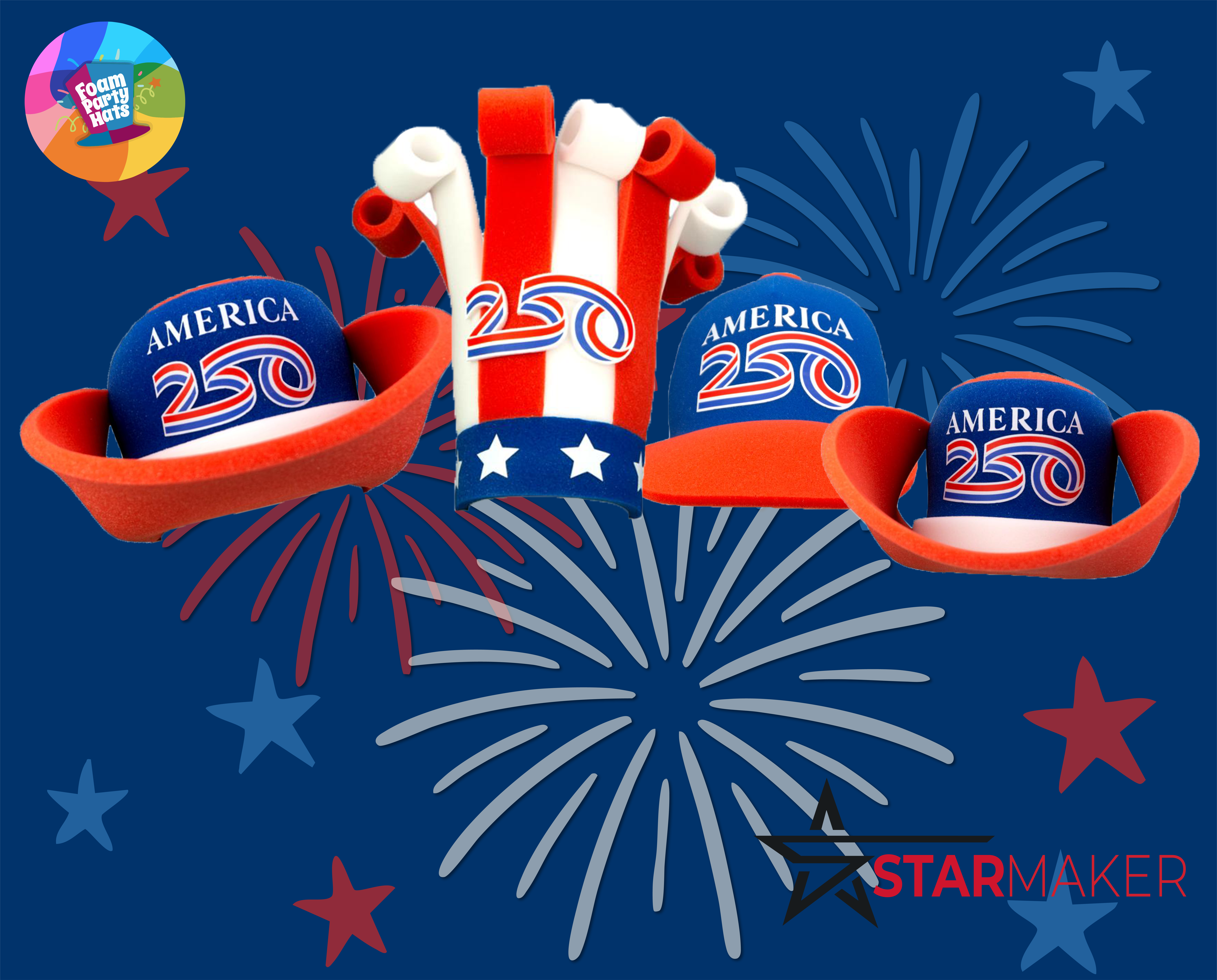 Foam Party Hats — America 250 styles