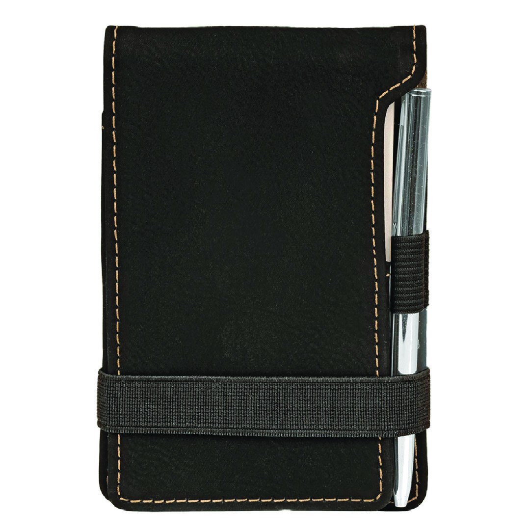 Black & Gold Personallized Leather Notepad & Pen Set, 3 1/4" x 4 3/4"