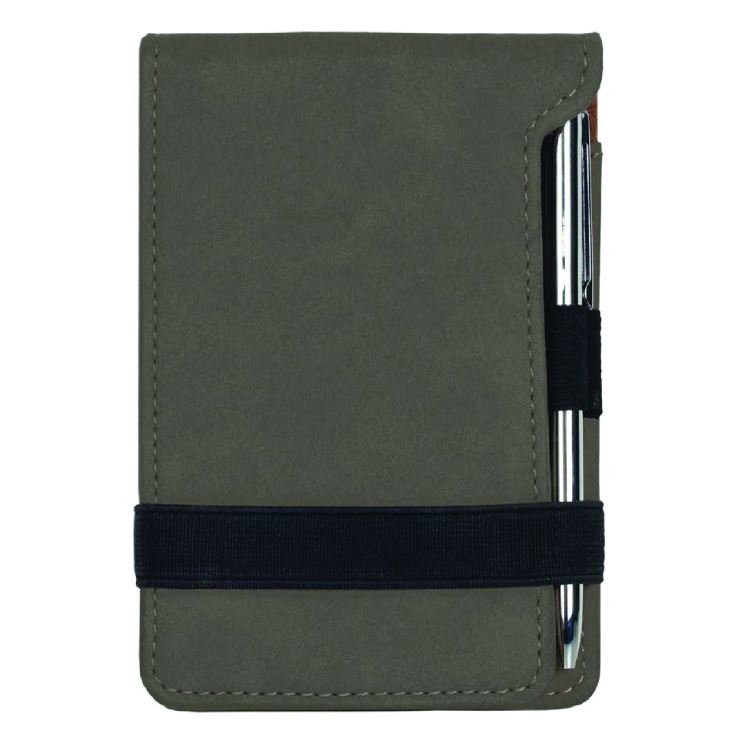 Gray Personallized Leather Notepad & Pen Set, 3 1/4" x 4 3/4"