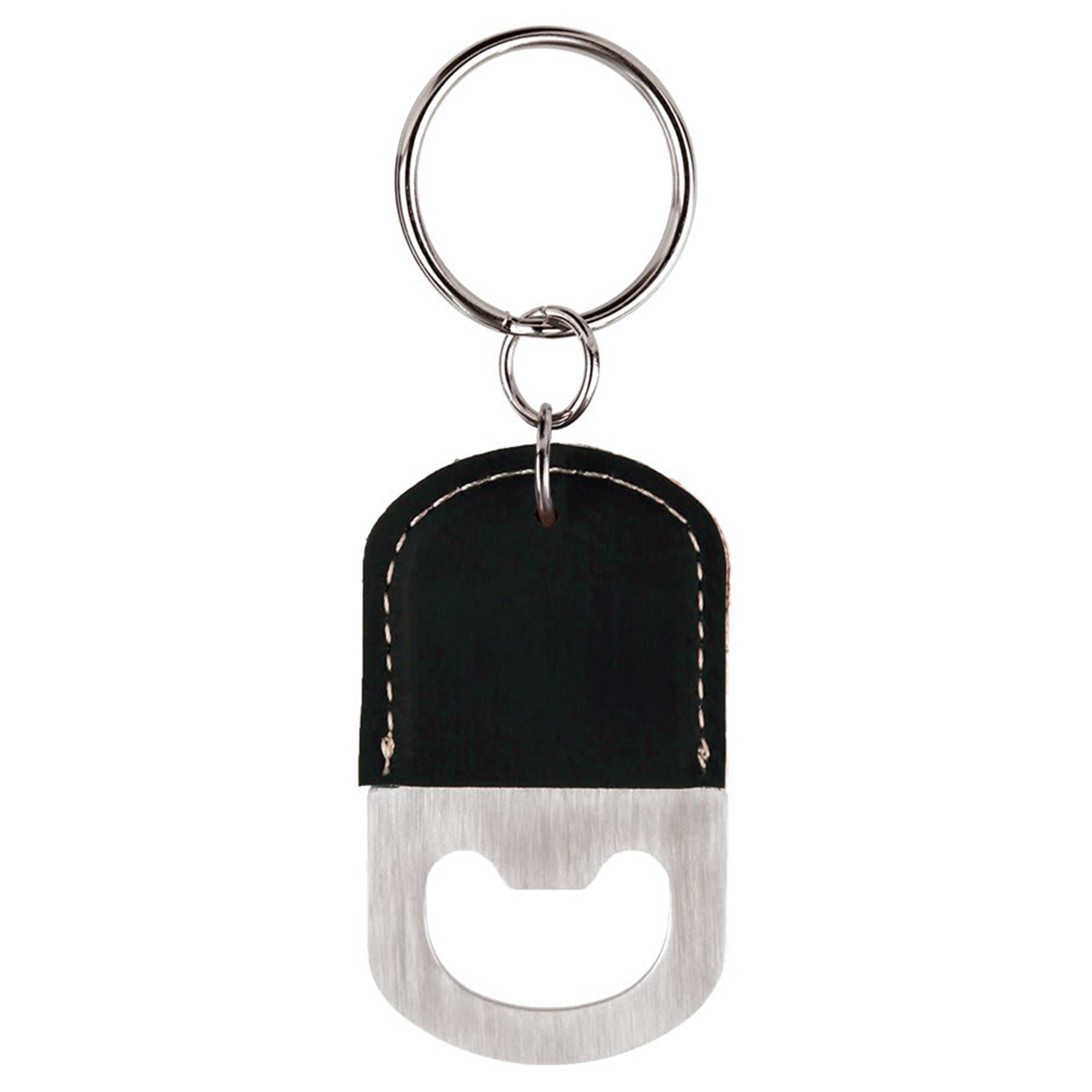 Black & Silver Personalized Leather Bottle Opener Keychain