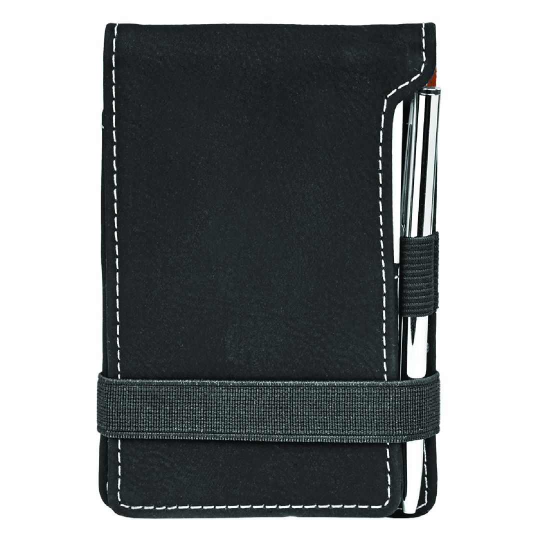 Black & Silver Personallized Leather Notepad & Pen Set, 3 1/4" x 4 3/4"