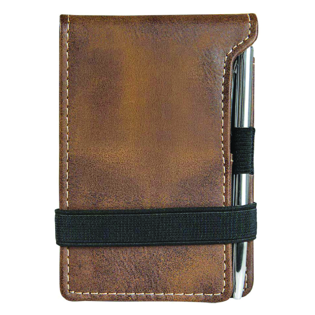 Rustic Brown & Gold Personalized Leather Notepad & Pen Set, 3 1/4" x 4 3/4"