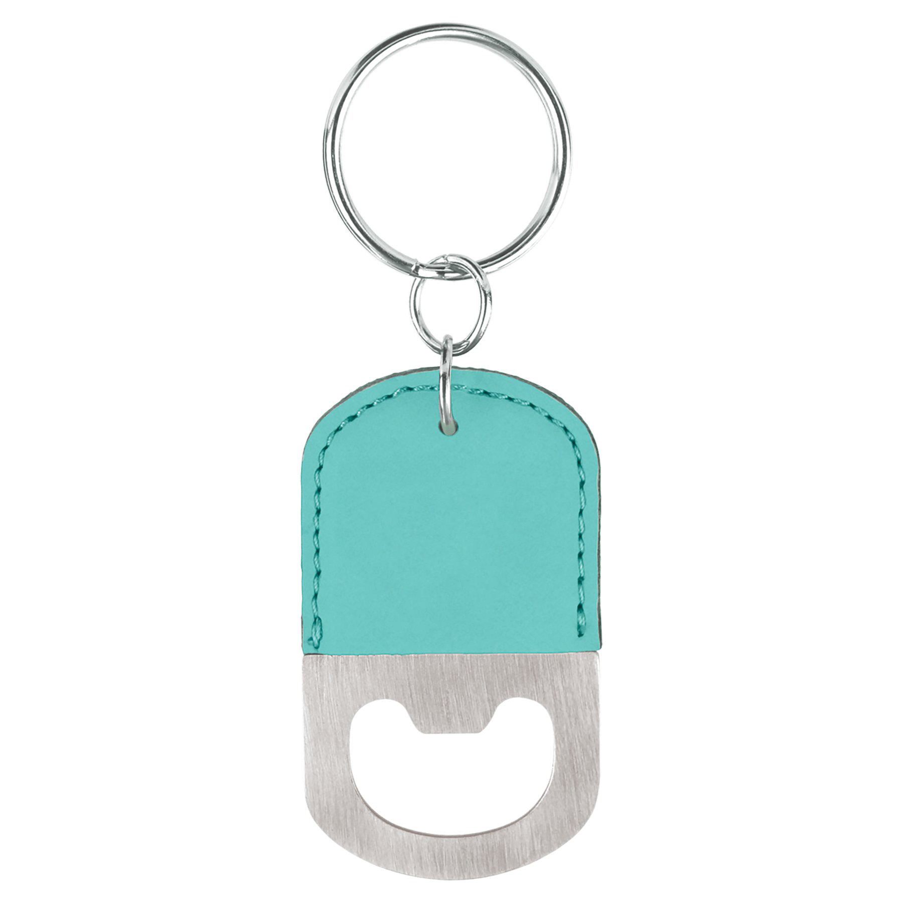 Teal Personalized Leather Bottle Opener Keychain