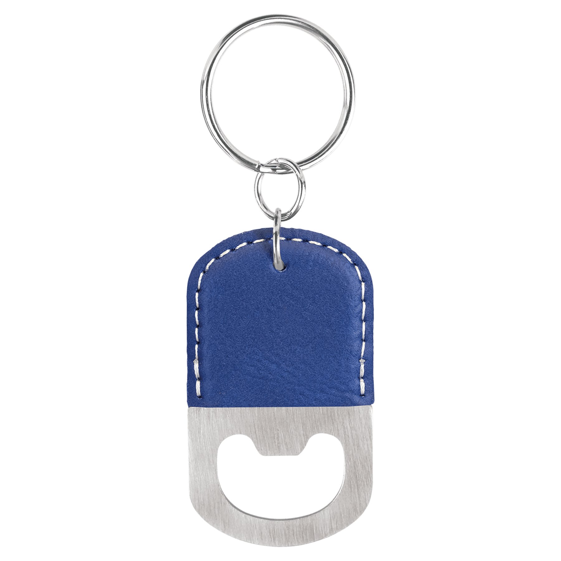 Blue & Silver Personalized Leather Bottle Opener Keychain