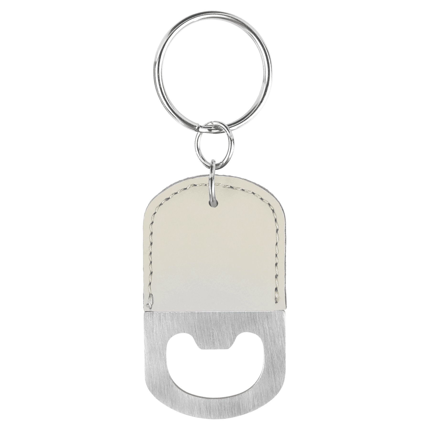 White Personalized Leather Bottle Opener Keychain