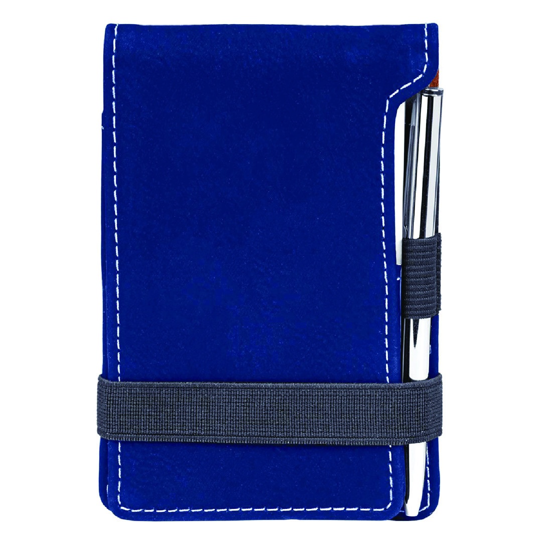 Blue & Silver Personallized Leather Notepad & Pen Set, 3 1/4" x 4 3/4"