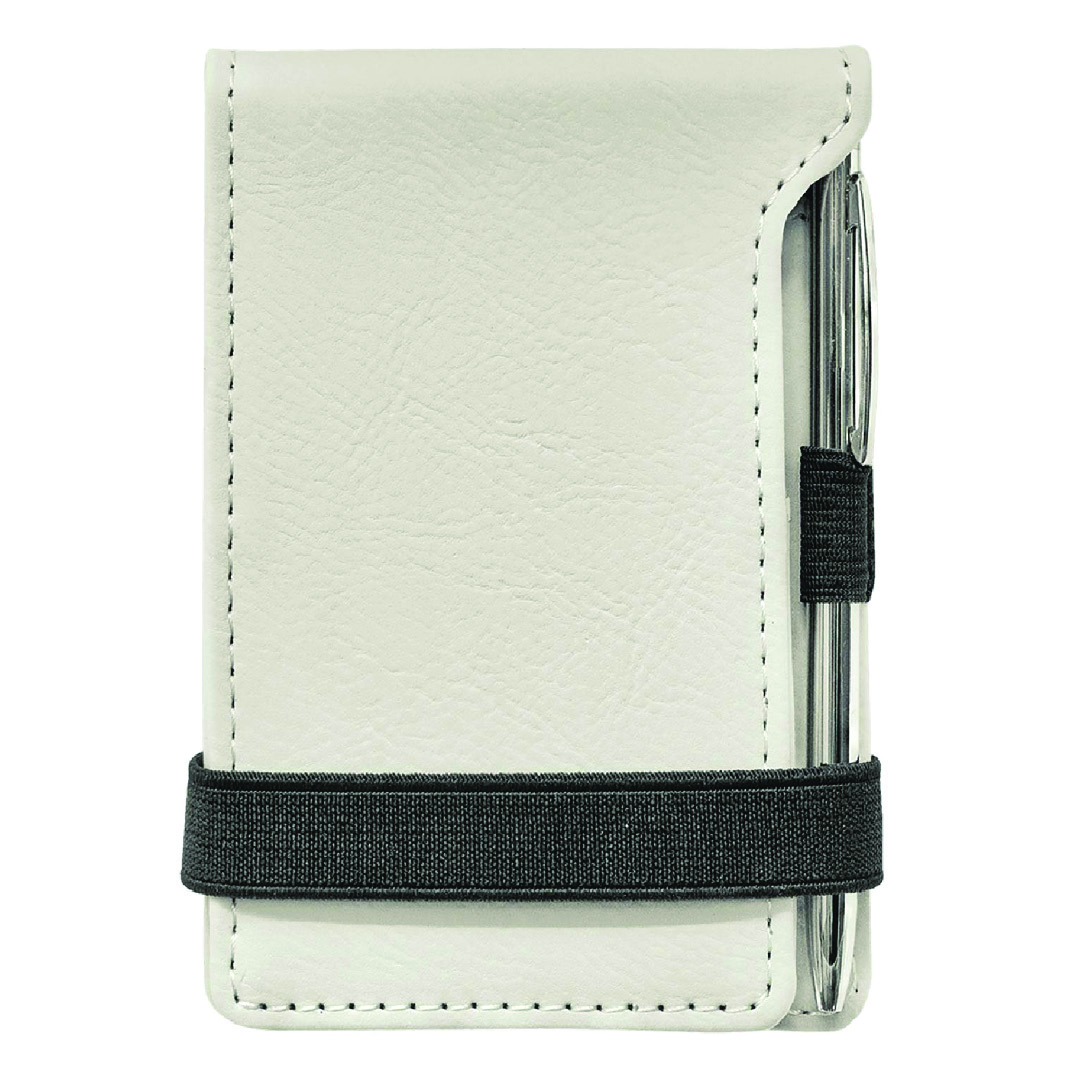 White Personalized Leather Notepad & Pen Set, 3 1/4" x 4 3/4"