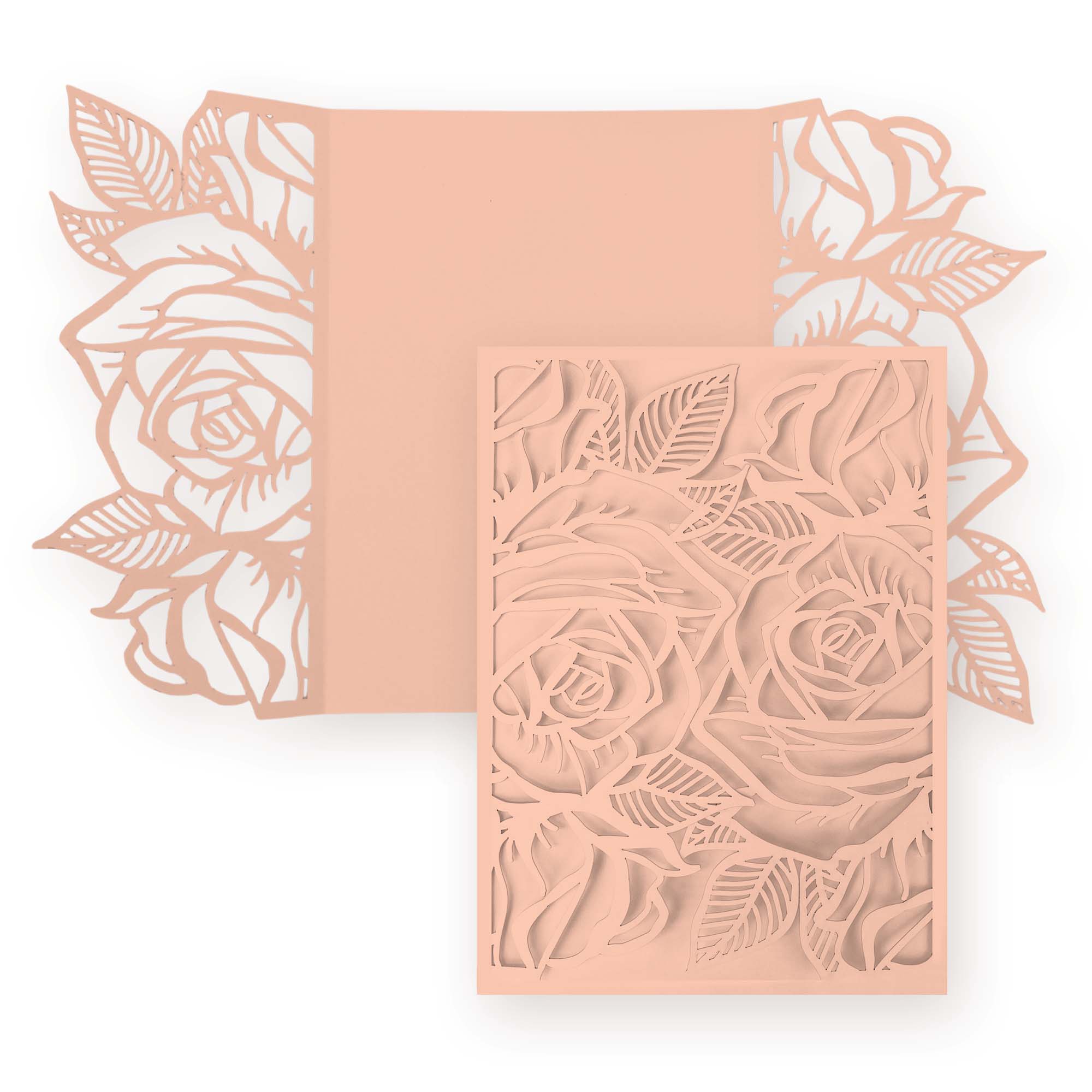 Rose Laser Cut Invitation Gate Fold - 5 x 7 Blush Peach Matte 111C