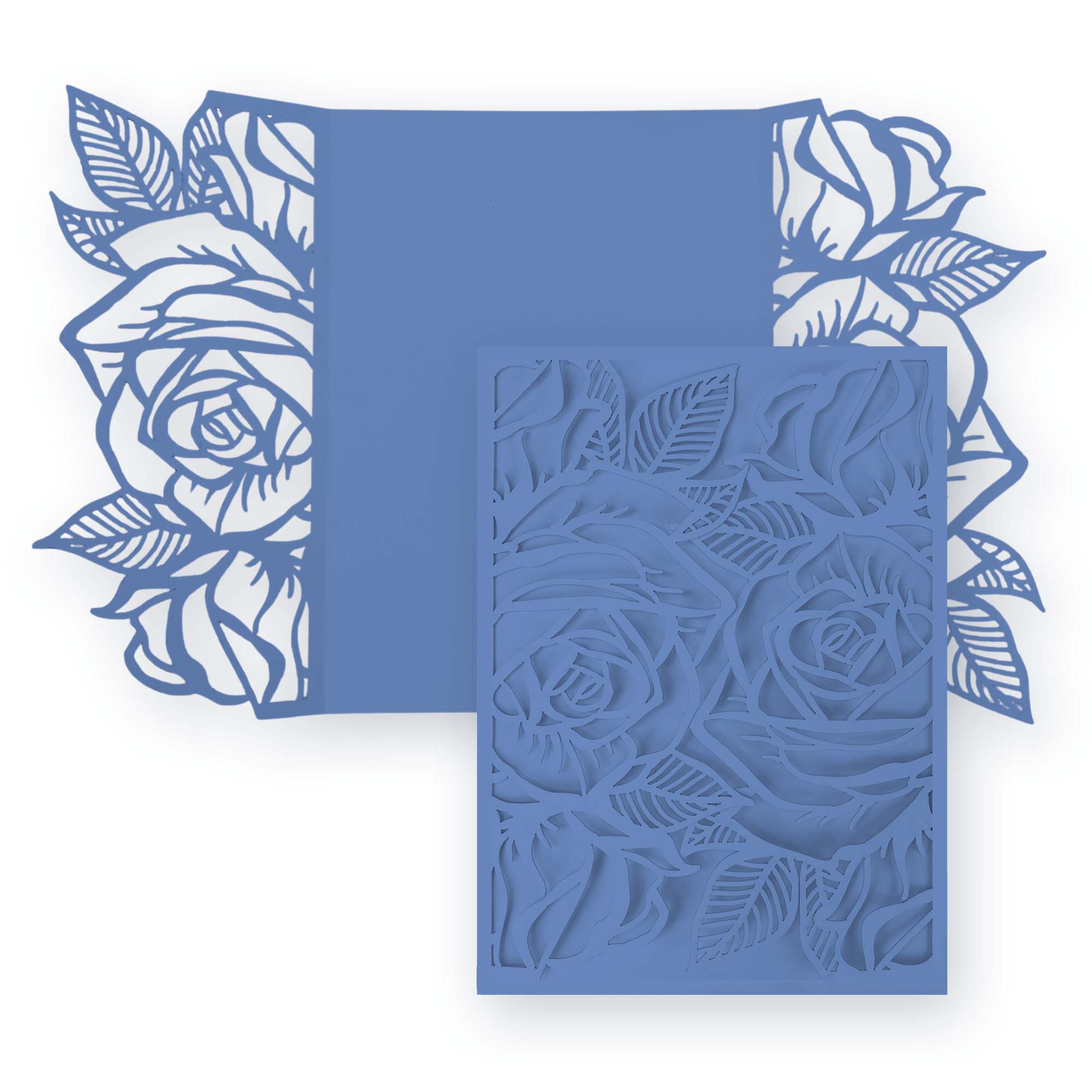 Rose Laser Cut Invitation Gate Fold - 5 x 7 Cornflower Blue Matte 111C