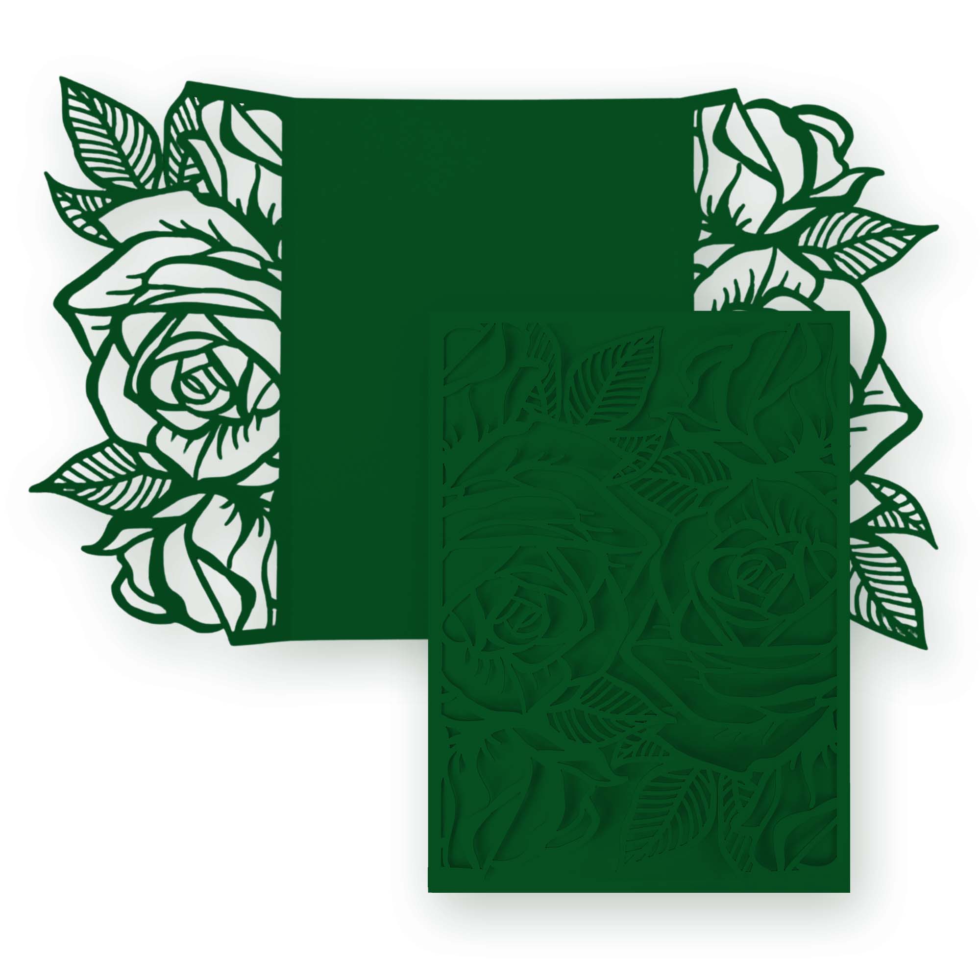 Rose Laser Cut Invitation Gate Fold - 5 x 7 Emerald Green Matte 111C