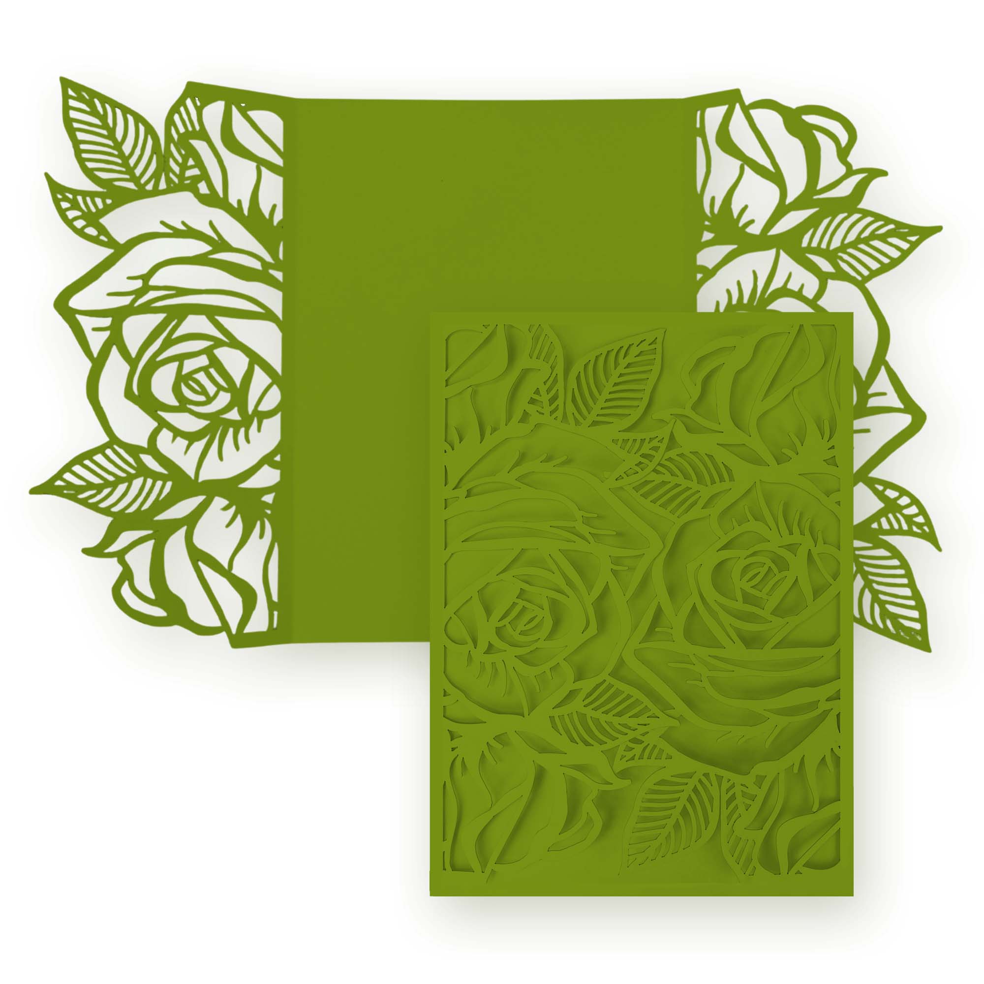 Rose Laser Cut Invitation Gate Fold - 5 x 7 Grass Green Matte 111C