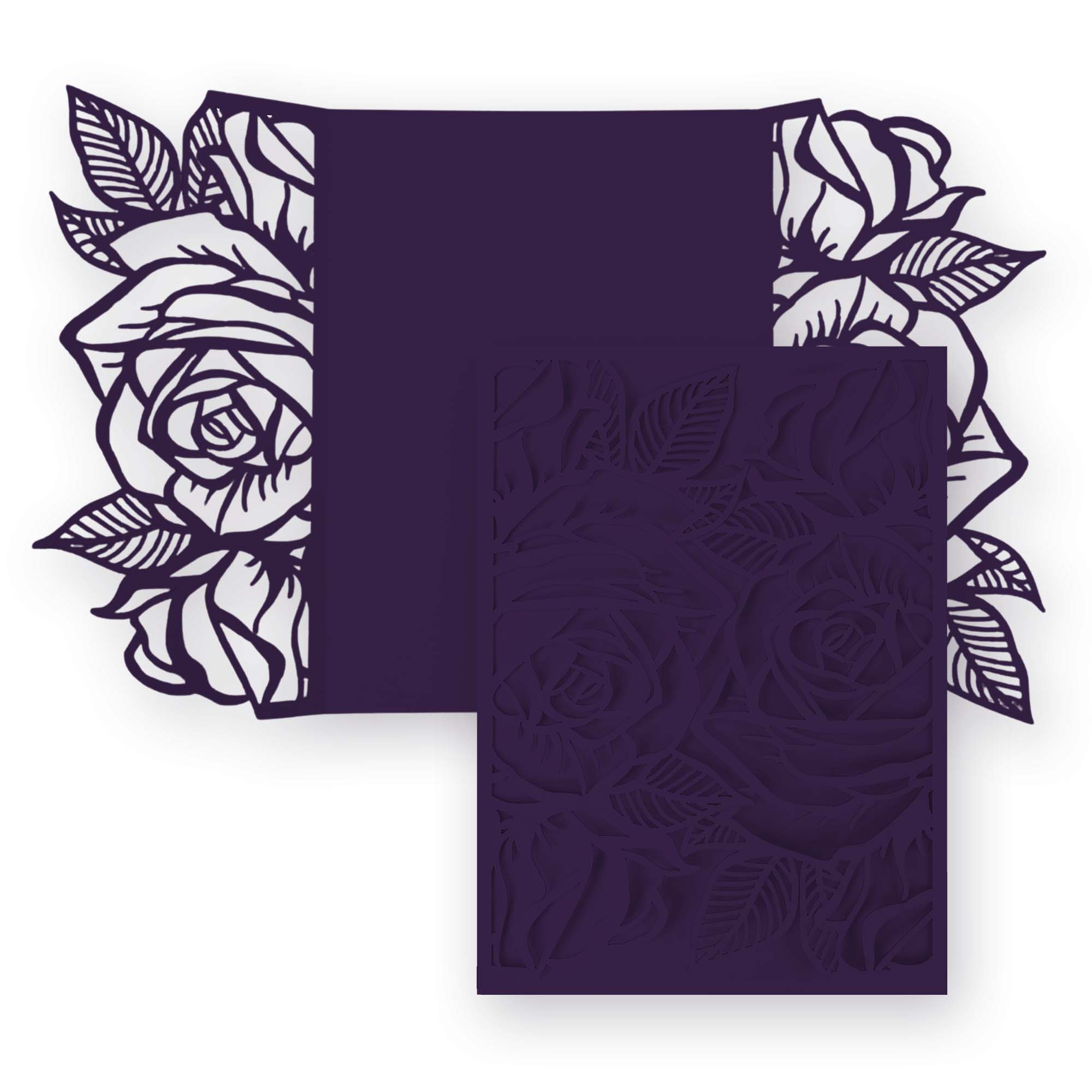 Rose Laser Cut Invitation Gate Fold - 5 x 7 Grape Matte 111C