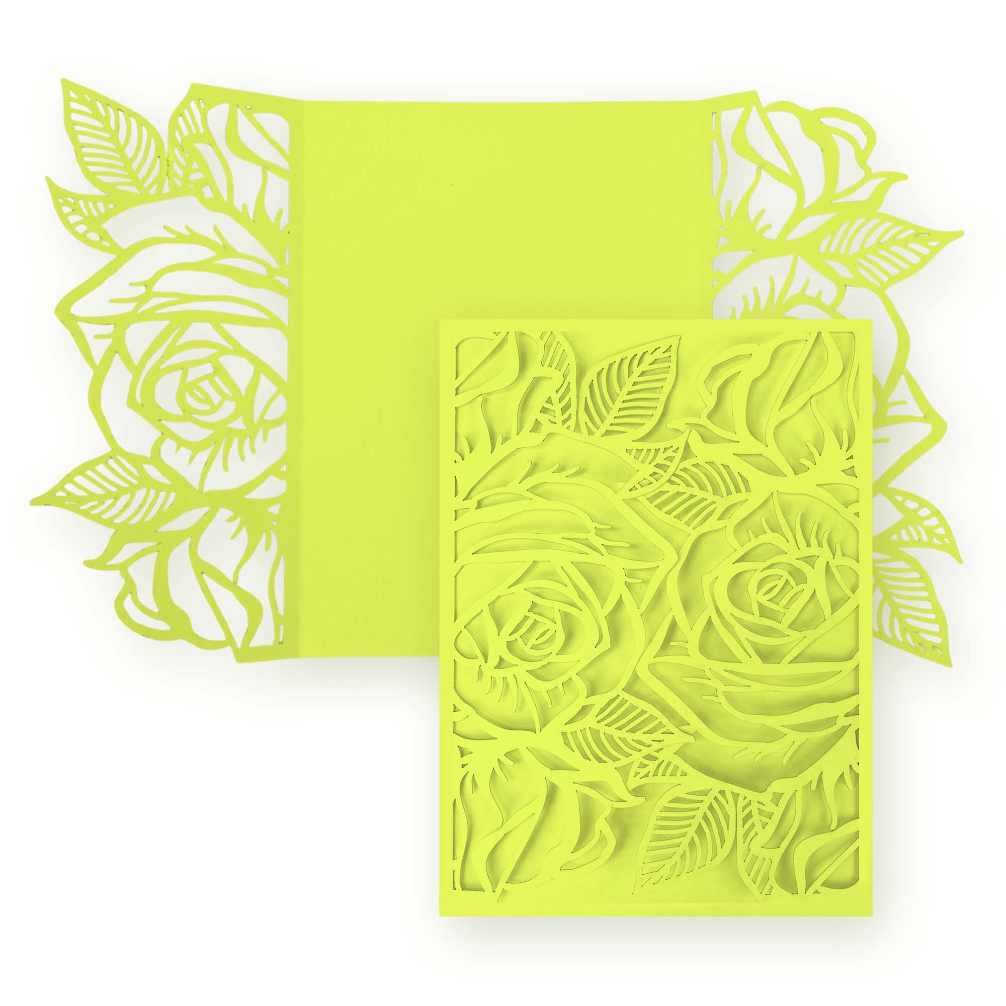 Rose Laser Cut Invitation Gate Fold - 5 x 7 Key Lime Matte 111C
