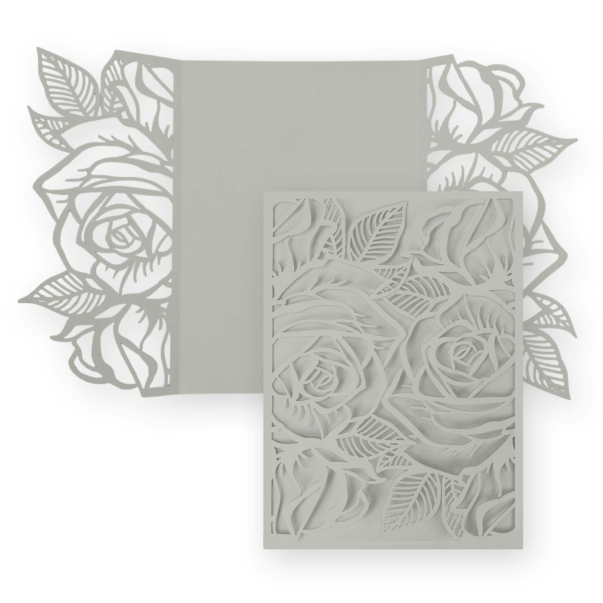 Rose Laser Cut Invitation Gate Fold - 5 x 7 Light Moss Matte 111C