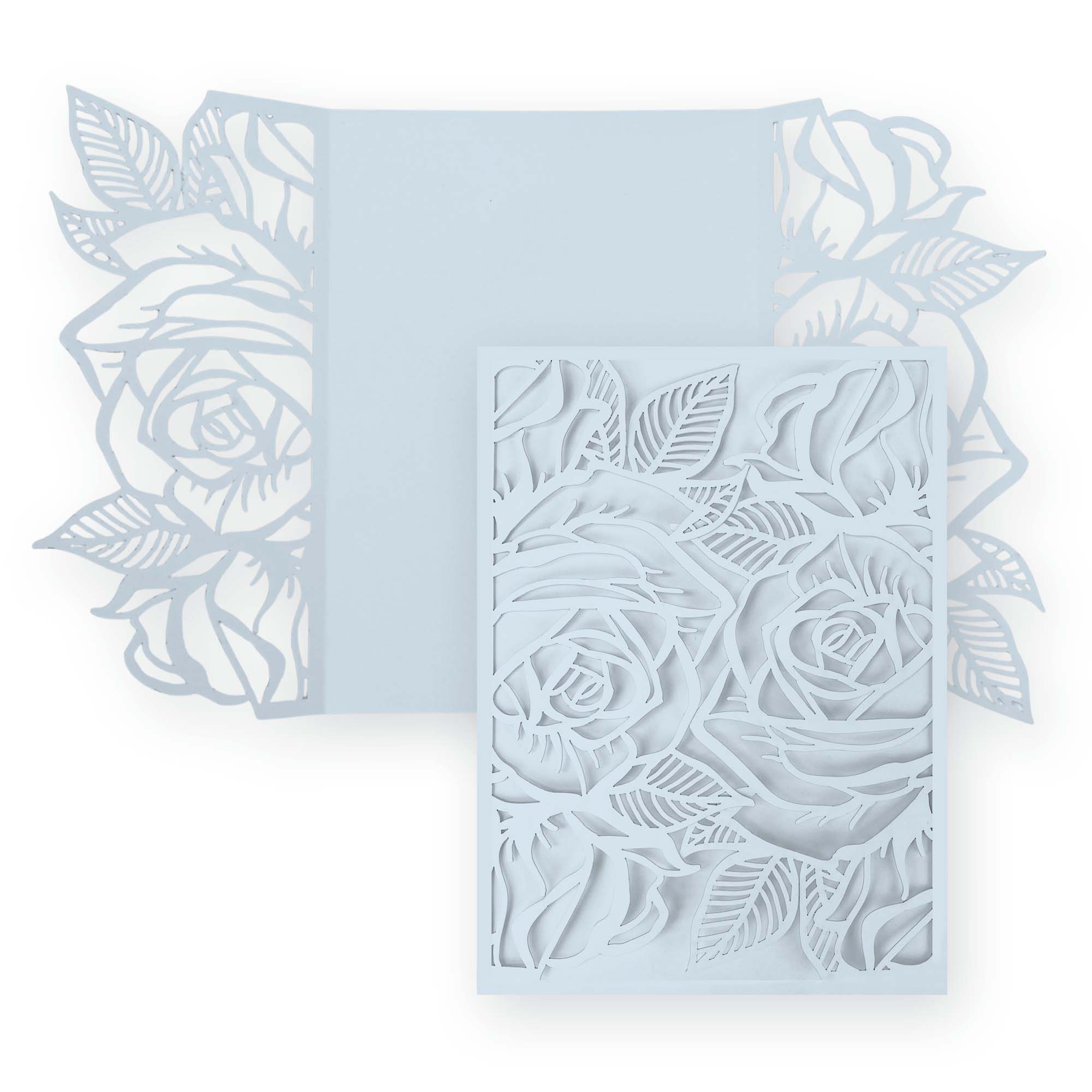 Rose Laser Cut Invitation Gate Fold - 5 x 7 Light Sky Blue Matte 111C