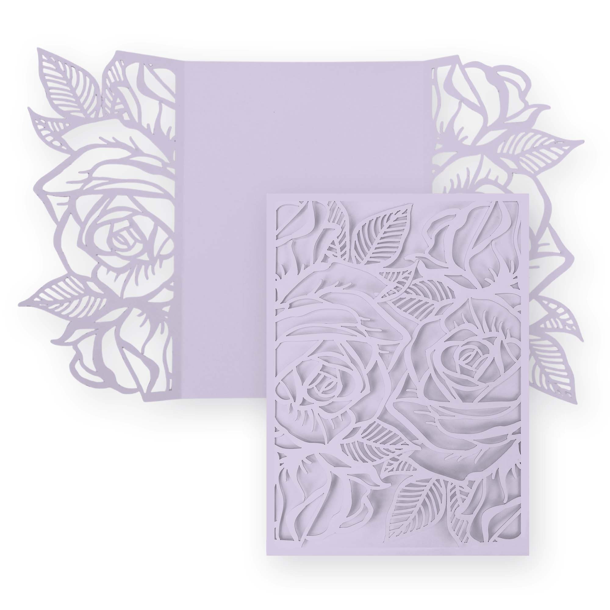Rose Laser Cut Invitation Gate Fold - 5 x 7 Lavender Purple Matte 111C