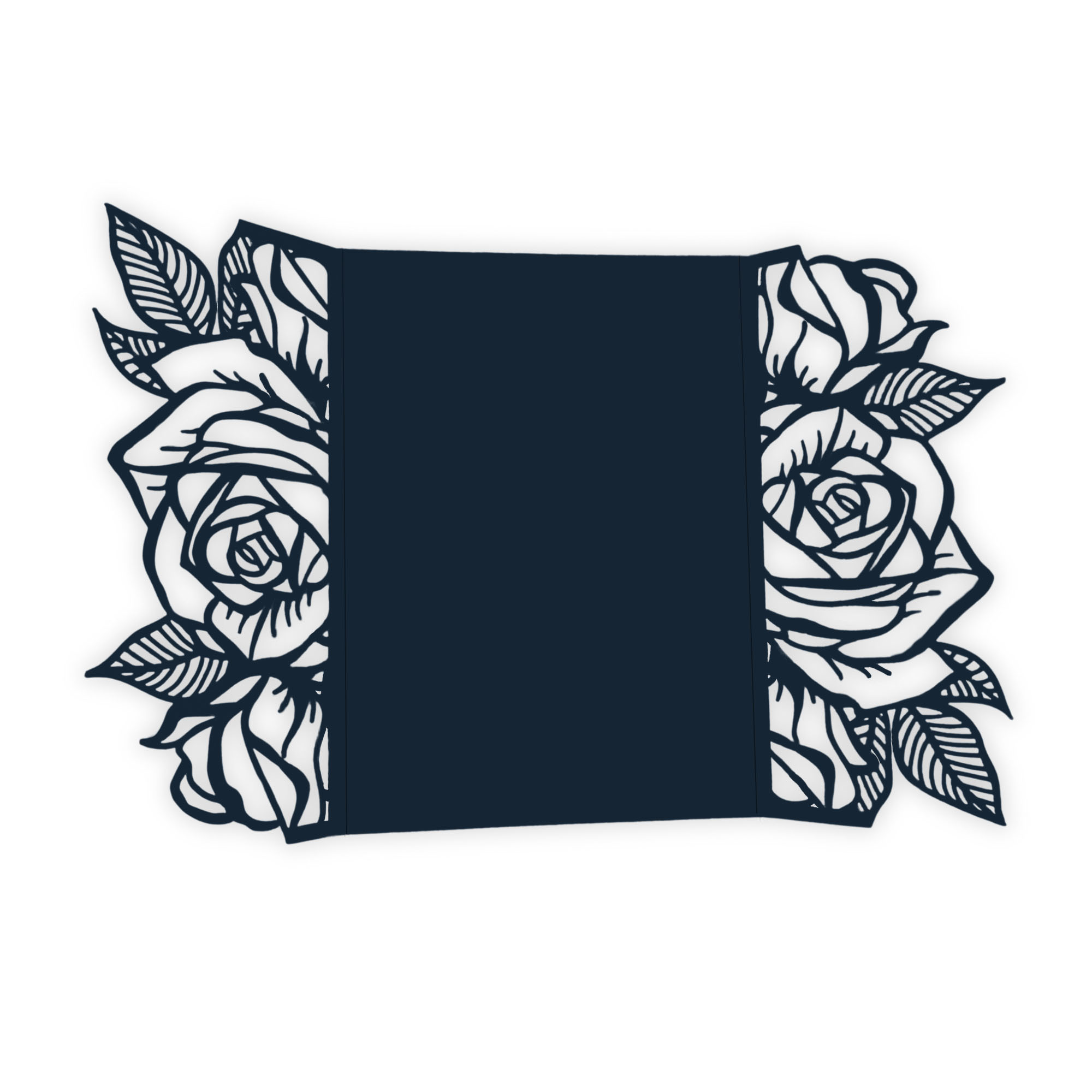 Rose Laser Cut Invitation Gate Fold - 5 x 7 Dark Navy Blue Matte 111C