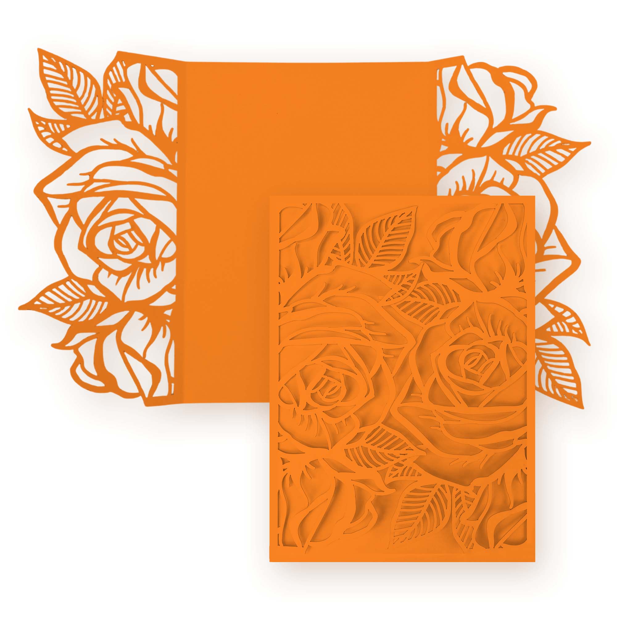 Rose Laser Cut Invitation Gate Fold - 5 x 7 Pumpkin Matte 111C