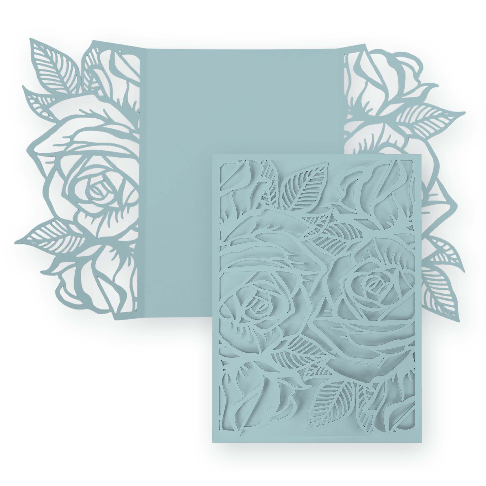 Rose Laser Cut Invitation Gate Fold - 5 x 7 Placid Blue Matte 111C