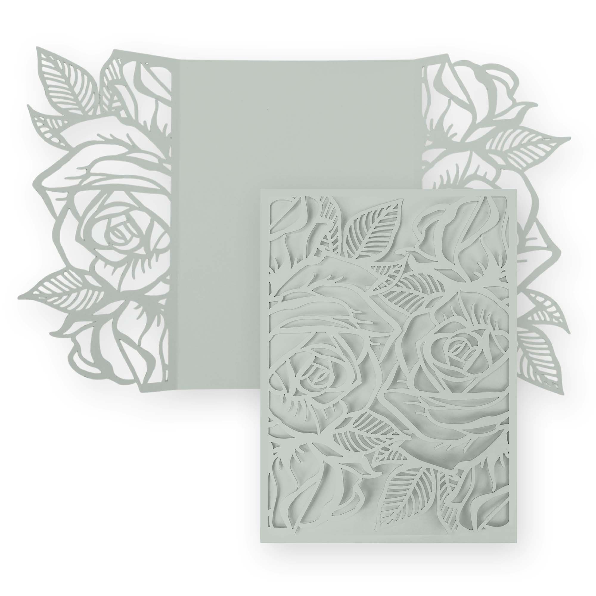 Rose Laser Cut Invitation Gate Fold - 5 x 7 Rain Matte 111C