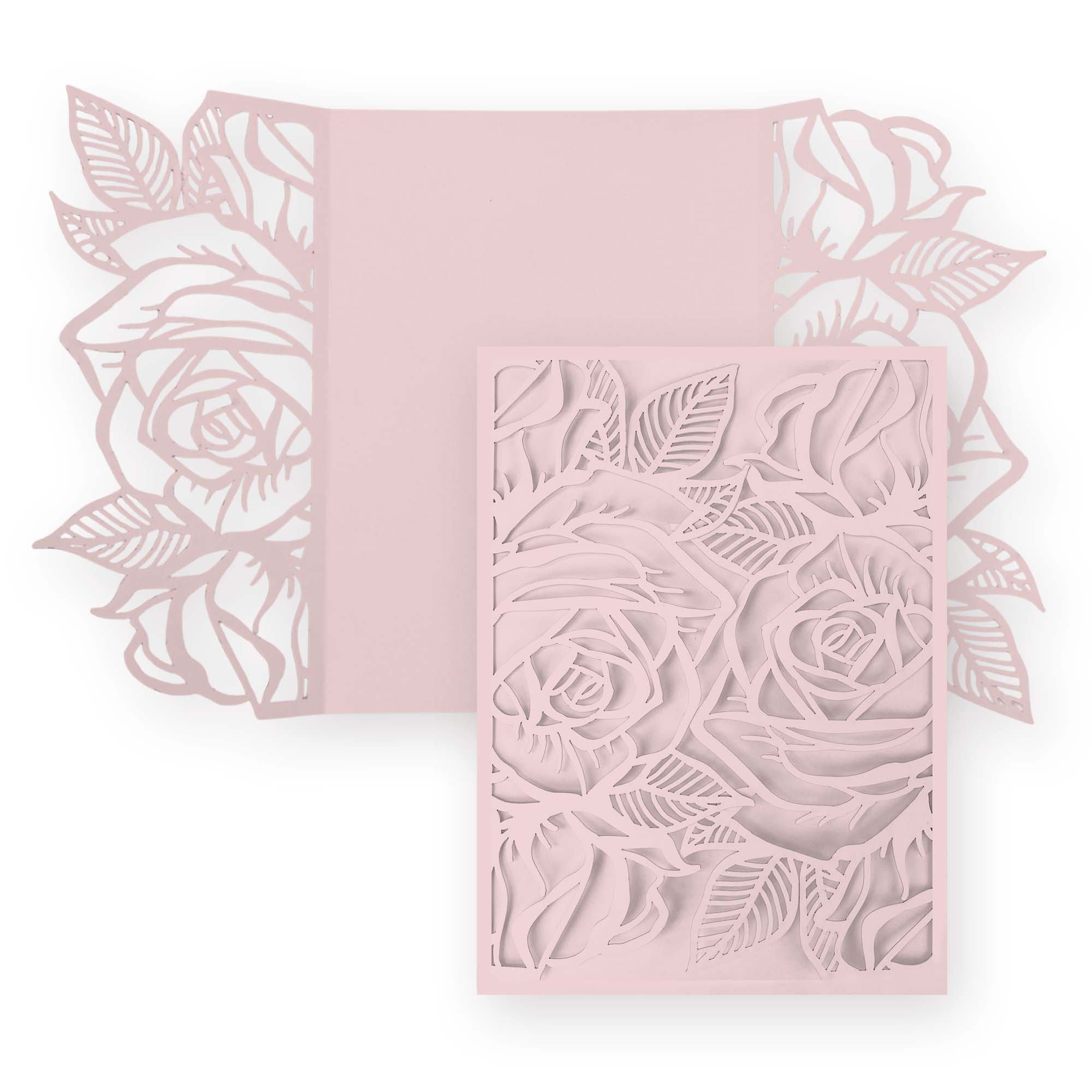 Rose Laser Cut Invitation Gate Fold - 5 x 7 Rosa Matte 111C