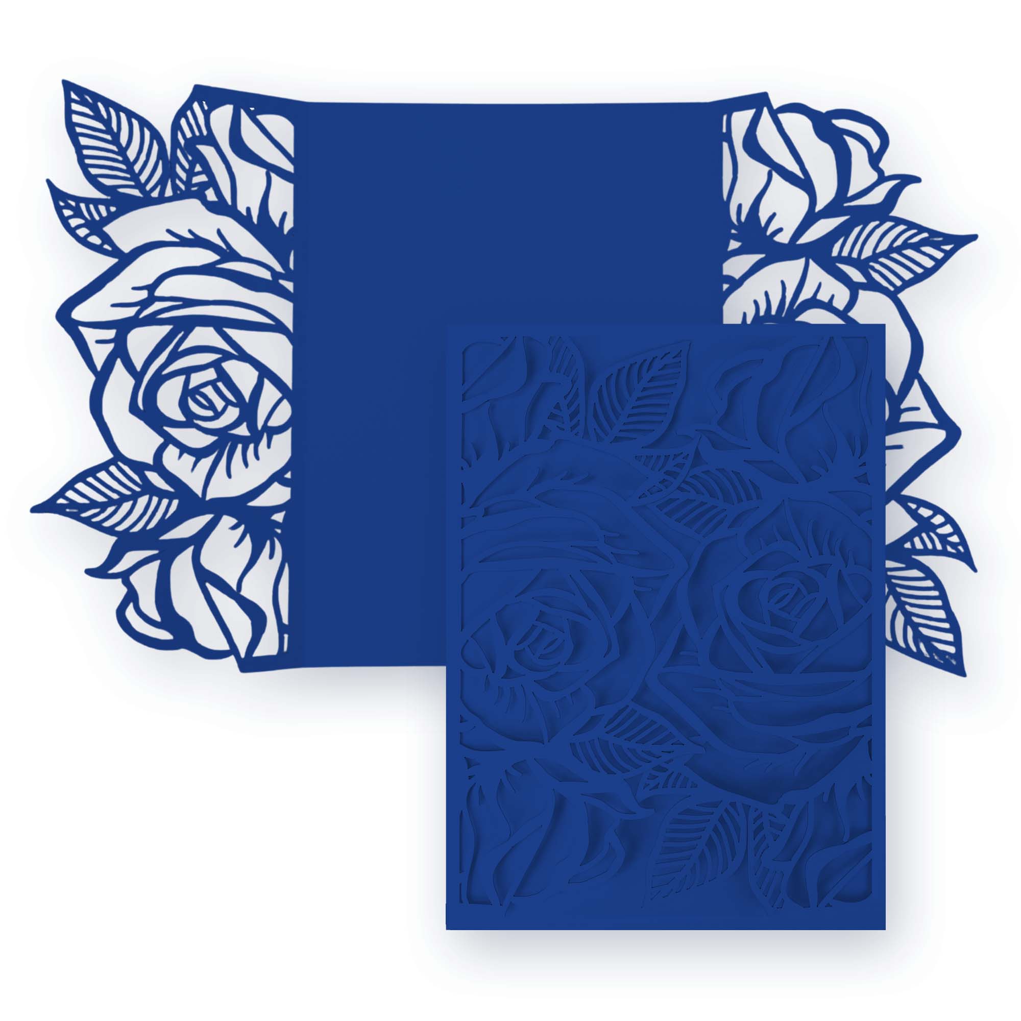 Rose Laser Cut Invitation Gate Fold - 5 x 7 Royal Blue Matte 111C