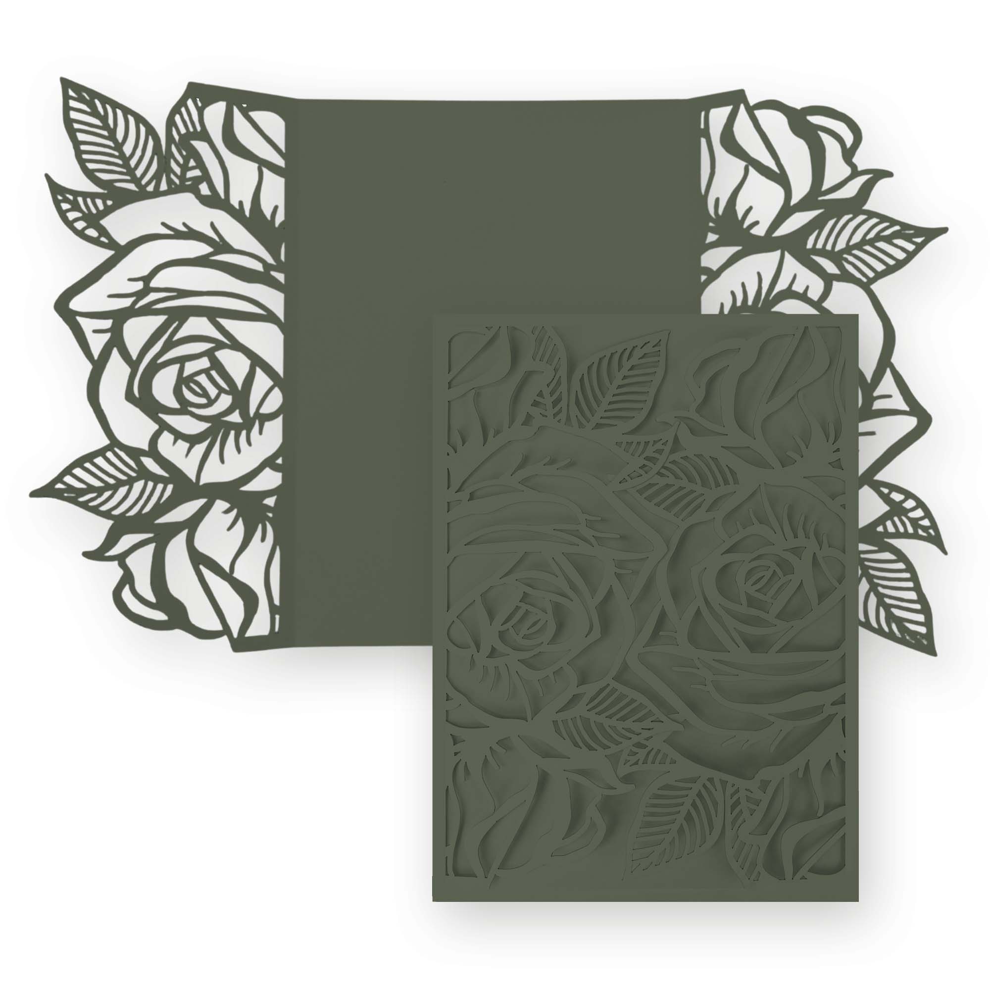 Rose Laser Cut Invitation Gate Fold - 5 x 7 Seedling Green Matte 111C