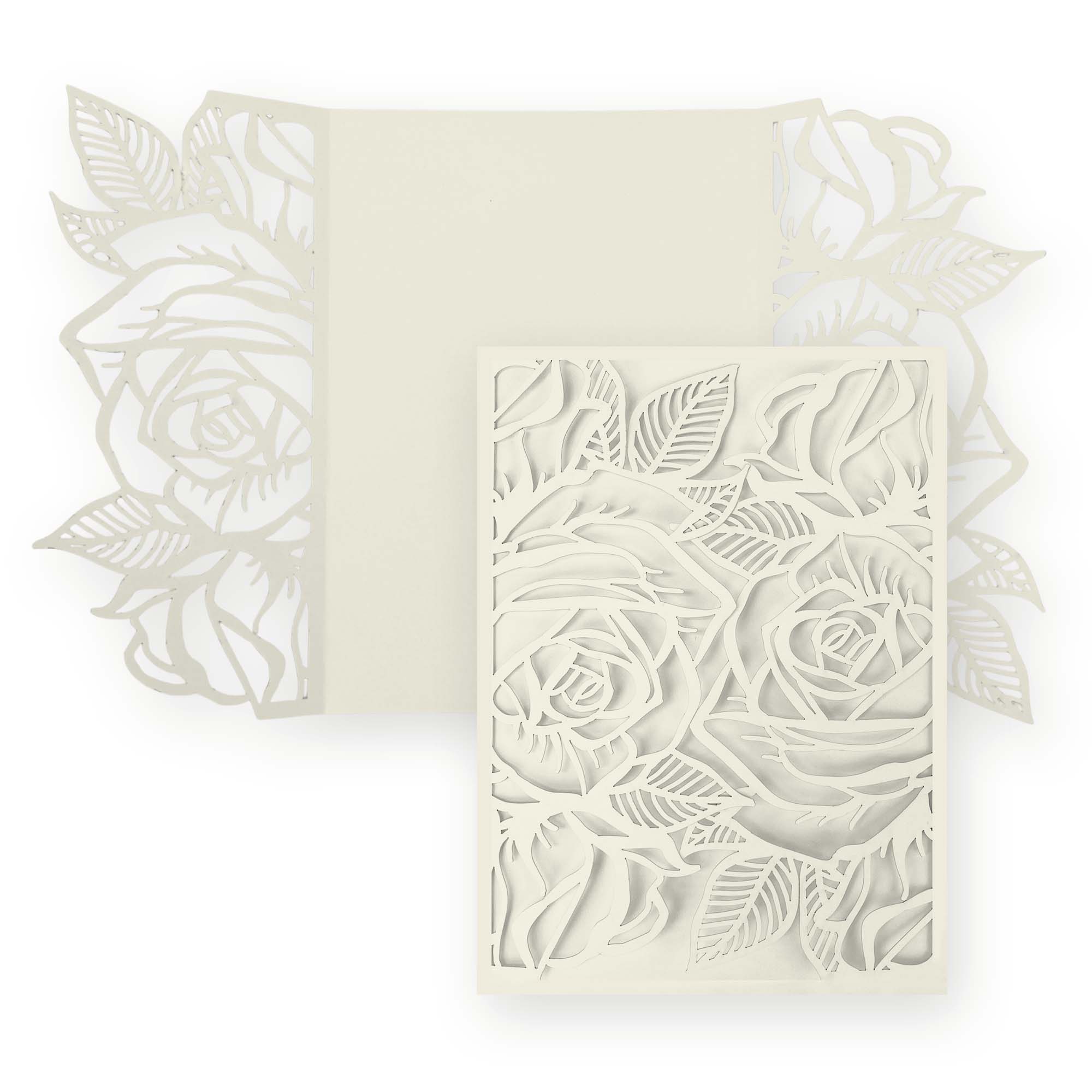 Rose Laser Cut Invitation Gate Fold - 5 x 7 Sea Grass Matte 111C