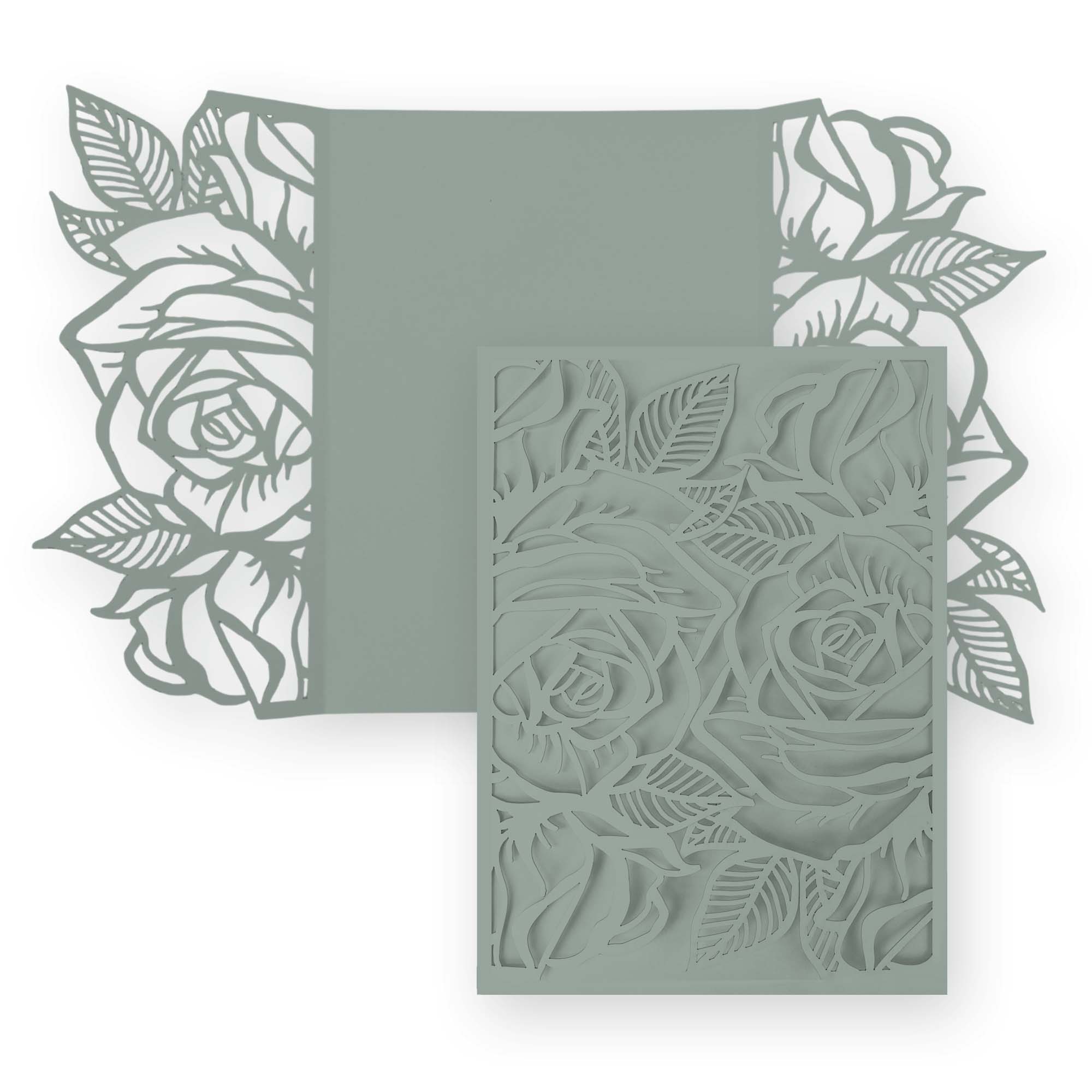 Rose Laser Cut Invitation Gate Fold - 5 x 7 Sage Matte 111C