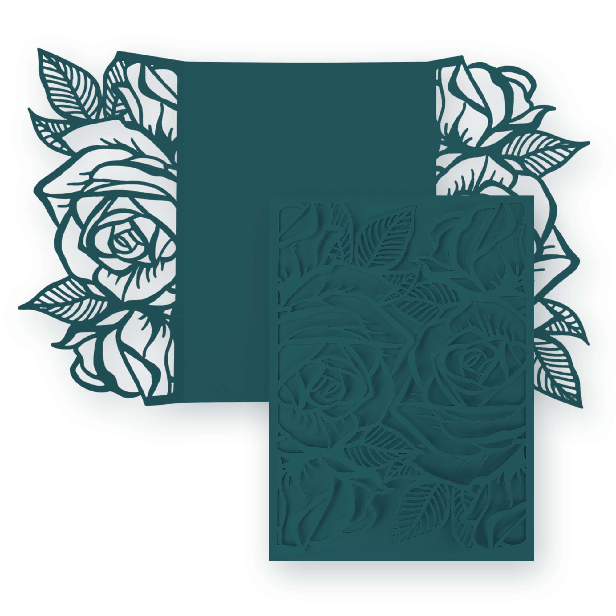 Rose Laser Cut Invitation Gate Fold - 5 x 7 Dark Teal Matte 111C