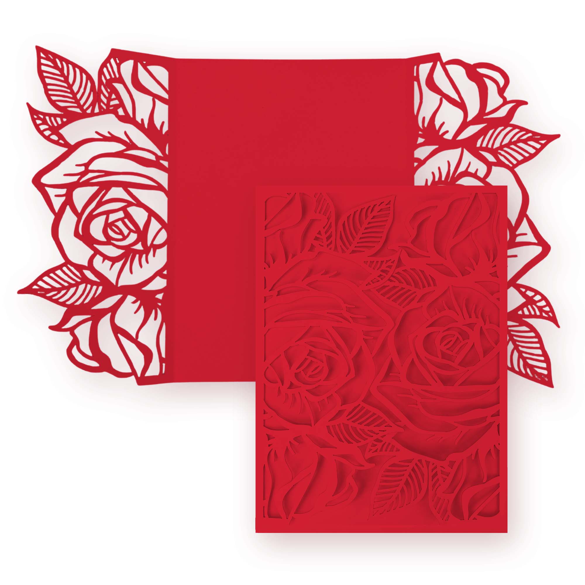 Rose Laser Cut Invitation Gate Fold - 5 x 7 Scarlet Red Matte 111C