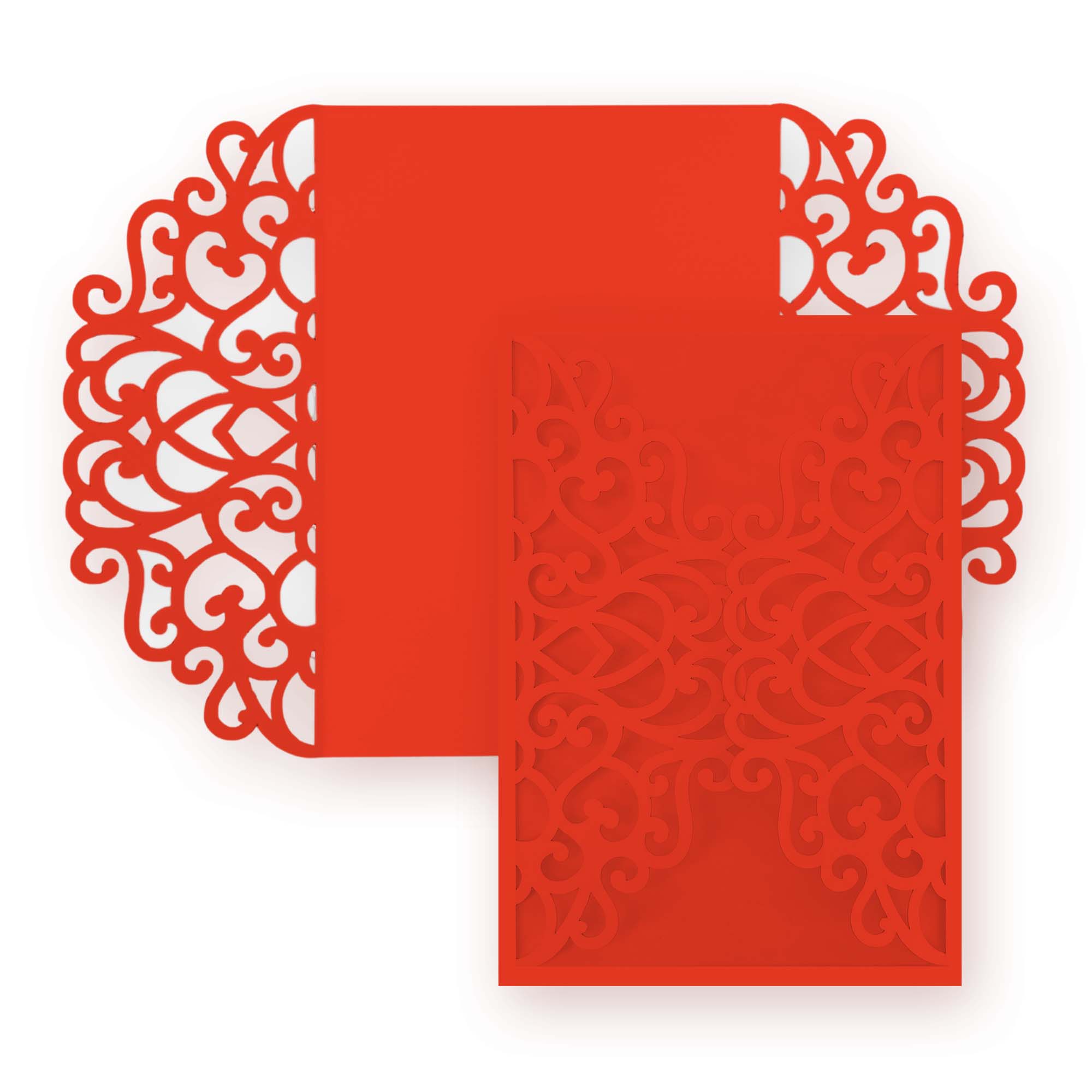 Simple Lace Laser Cut Invitation Gate Fold - 5 x 7 Cayenne Matte 111C