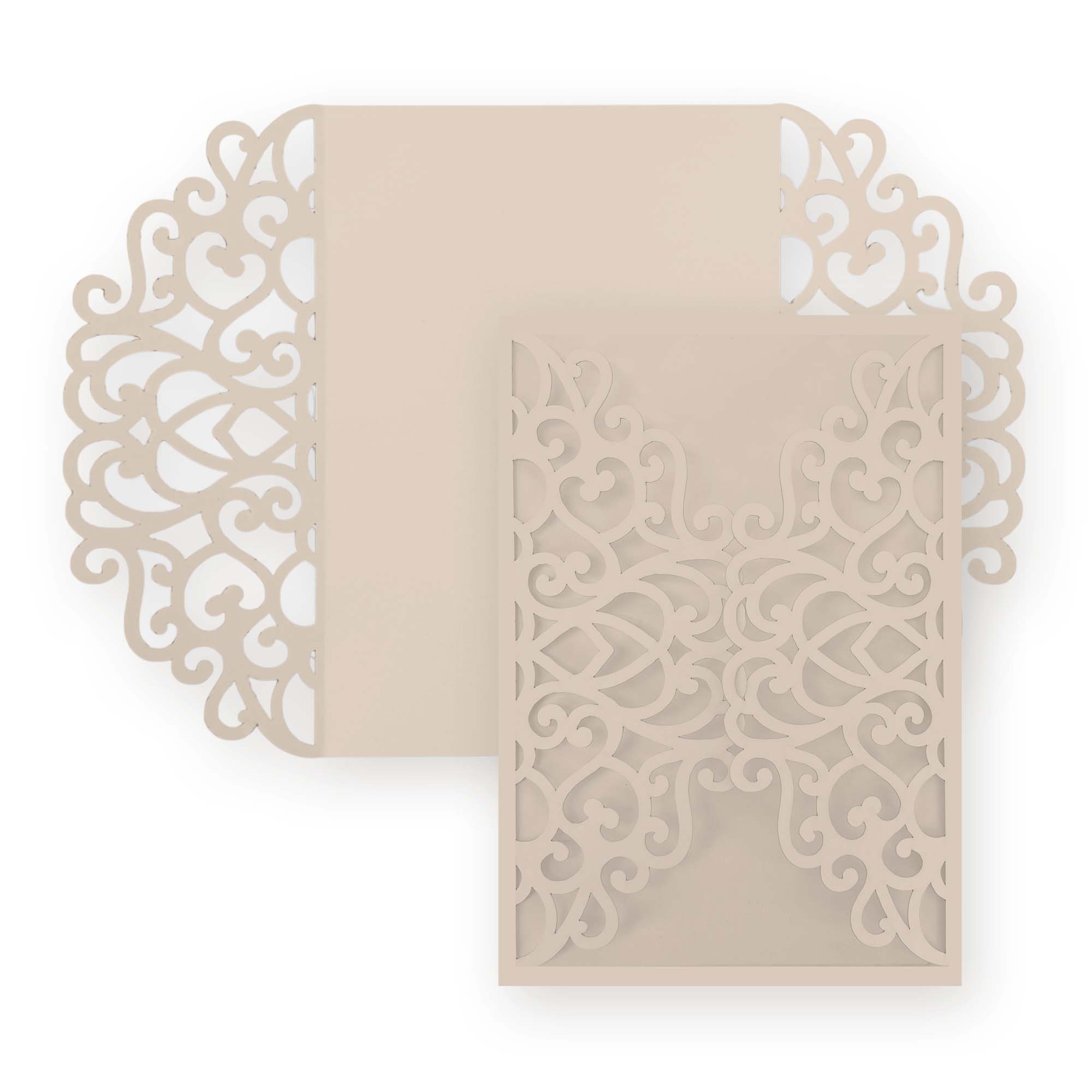 Simple Lace Laser Cut Invitation Gate Fold - 5 x 7 Chardonnay Matte 111C