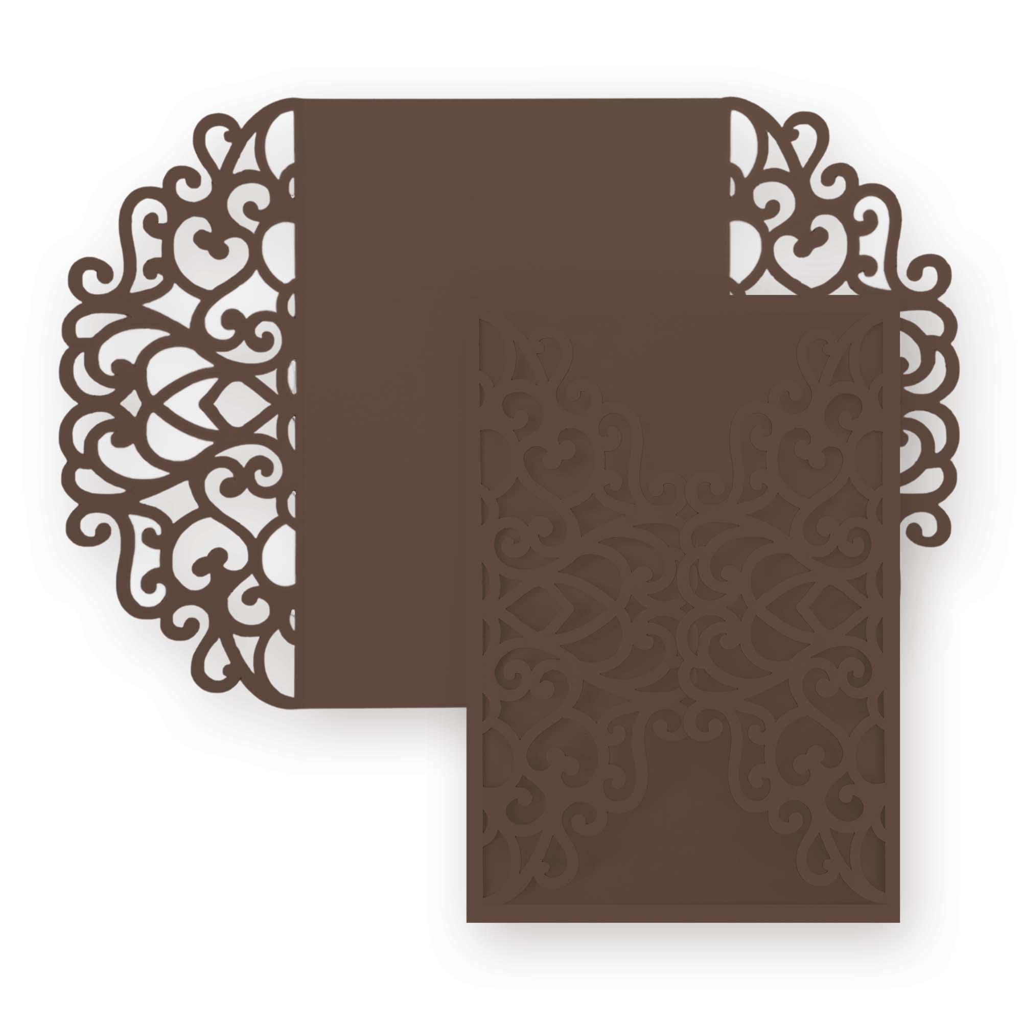 Simple Lace Laser Cut Invitation Gate Fold - 5 x 7 Chocolate Matte 111C