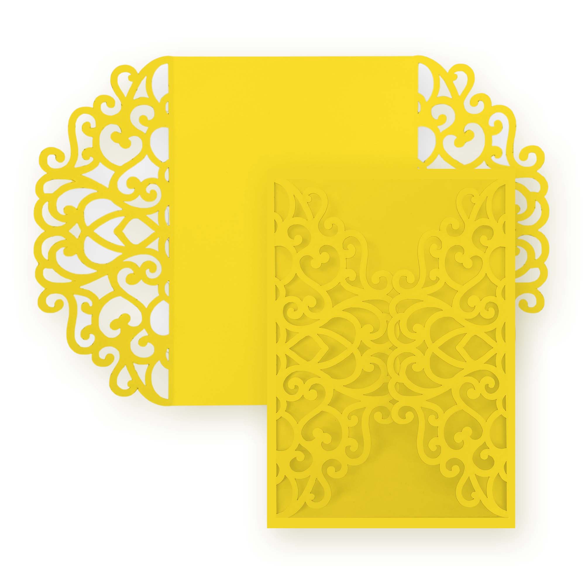 Simple Lace Laser Cut Invitation Gate Fold - 5 x 7 Canary Yellow Matte 111C