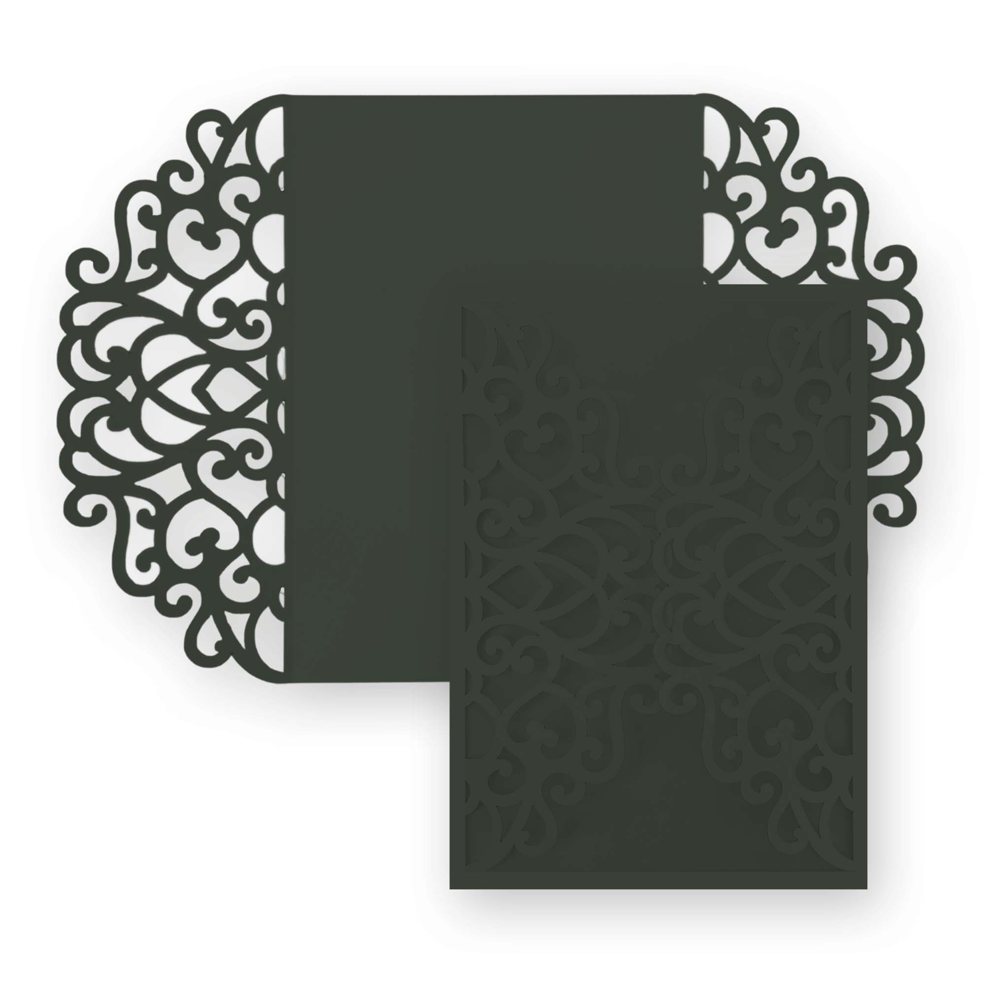 Simple Lace Laser Cut Invitation Gate Fold - 5 x 7 Black Forest Matte 111C