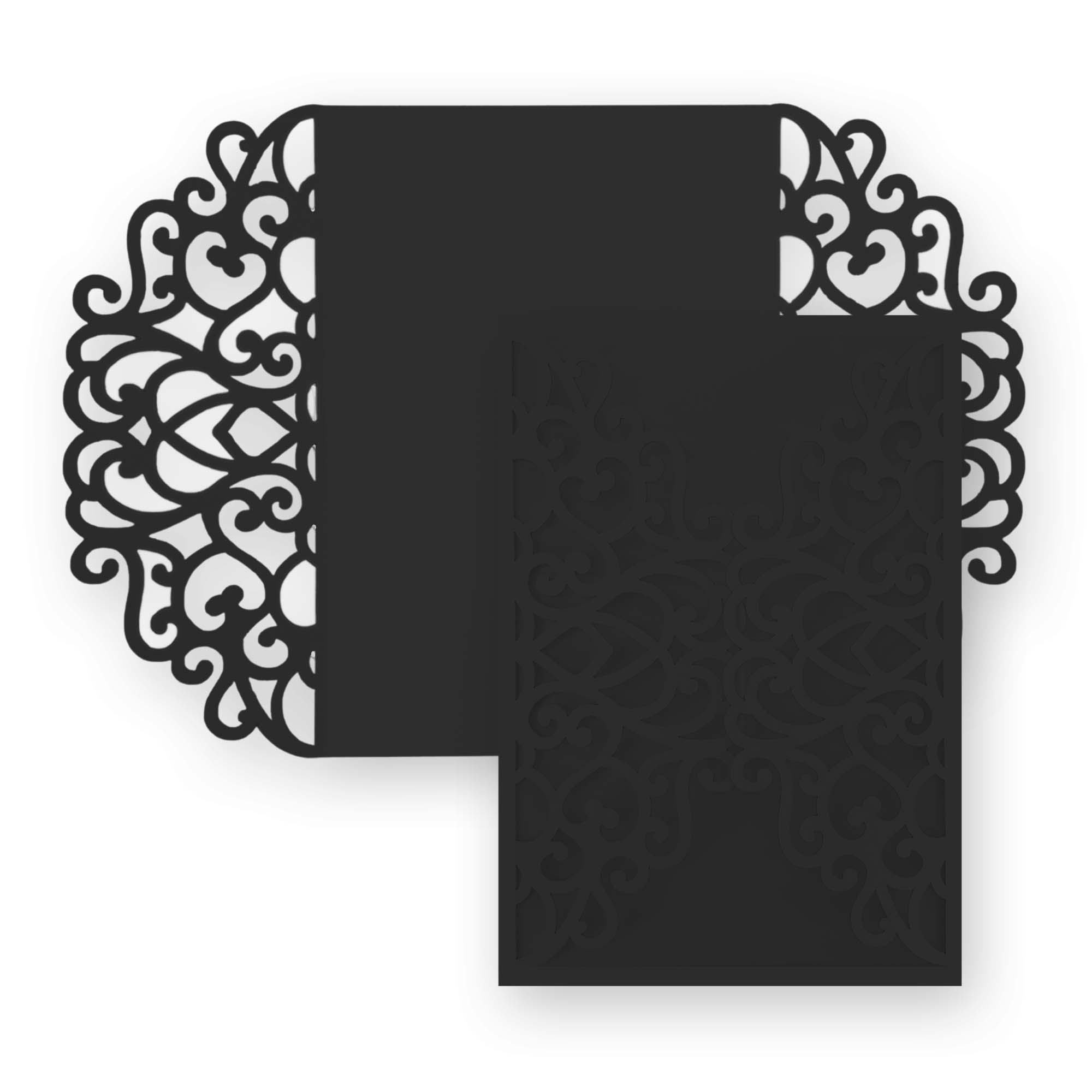 Simple Lace Laser Cut Invitation Gate Fold - 5 x 7 Licorice Black Matte 111C