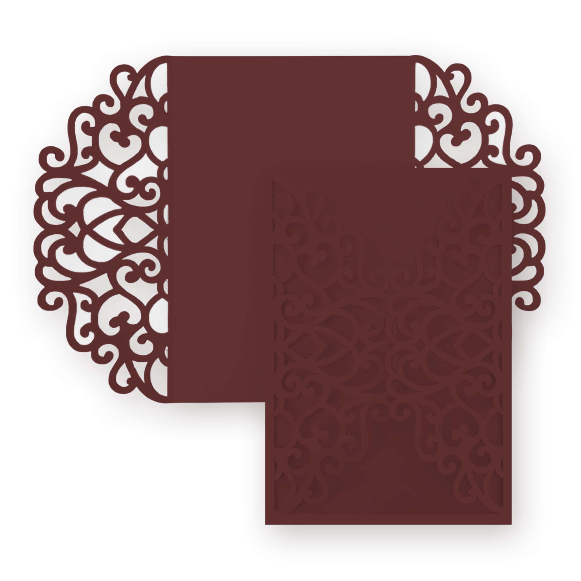 Simple Lace Laser Cut Invitation Gate Fold - 5 x 7 Merlot Matte 111C