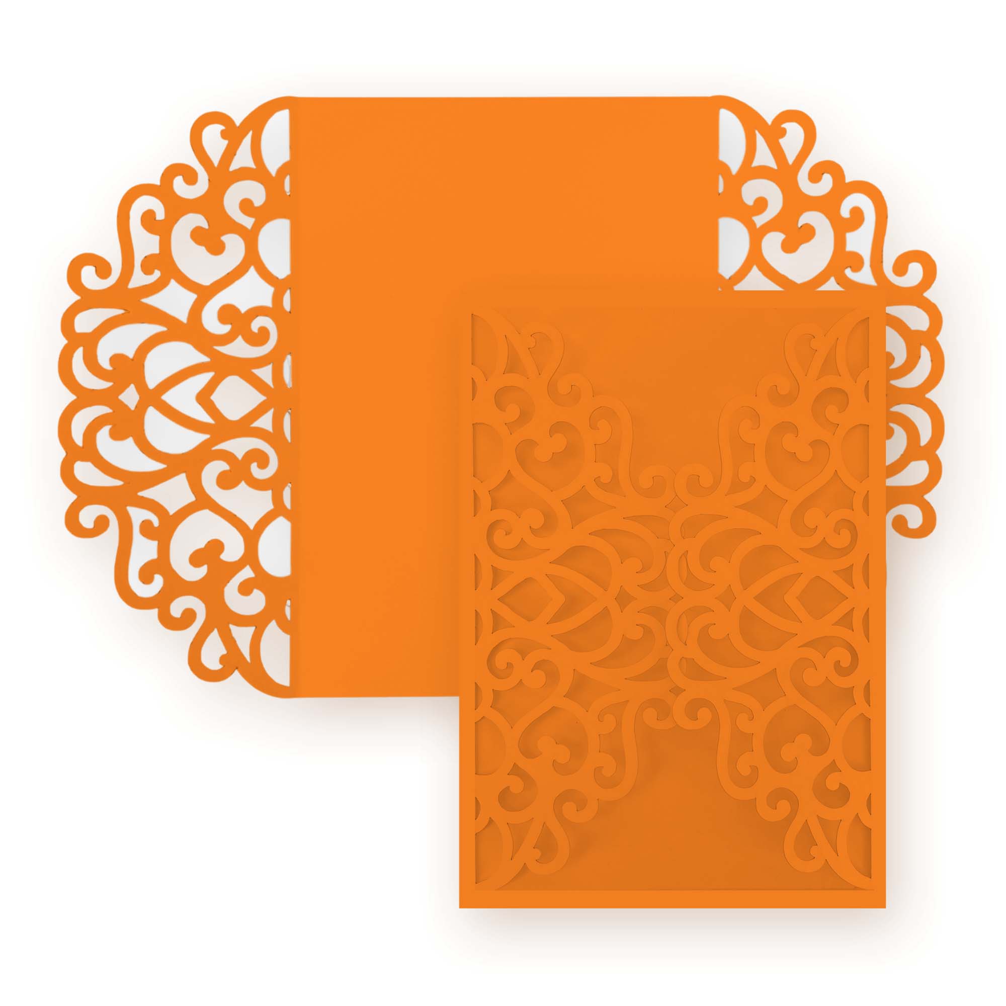 Simple Lace Laser Cut Invitation Gate Fold - 5 x 7 Pumpkin Matte 111C