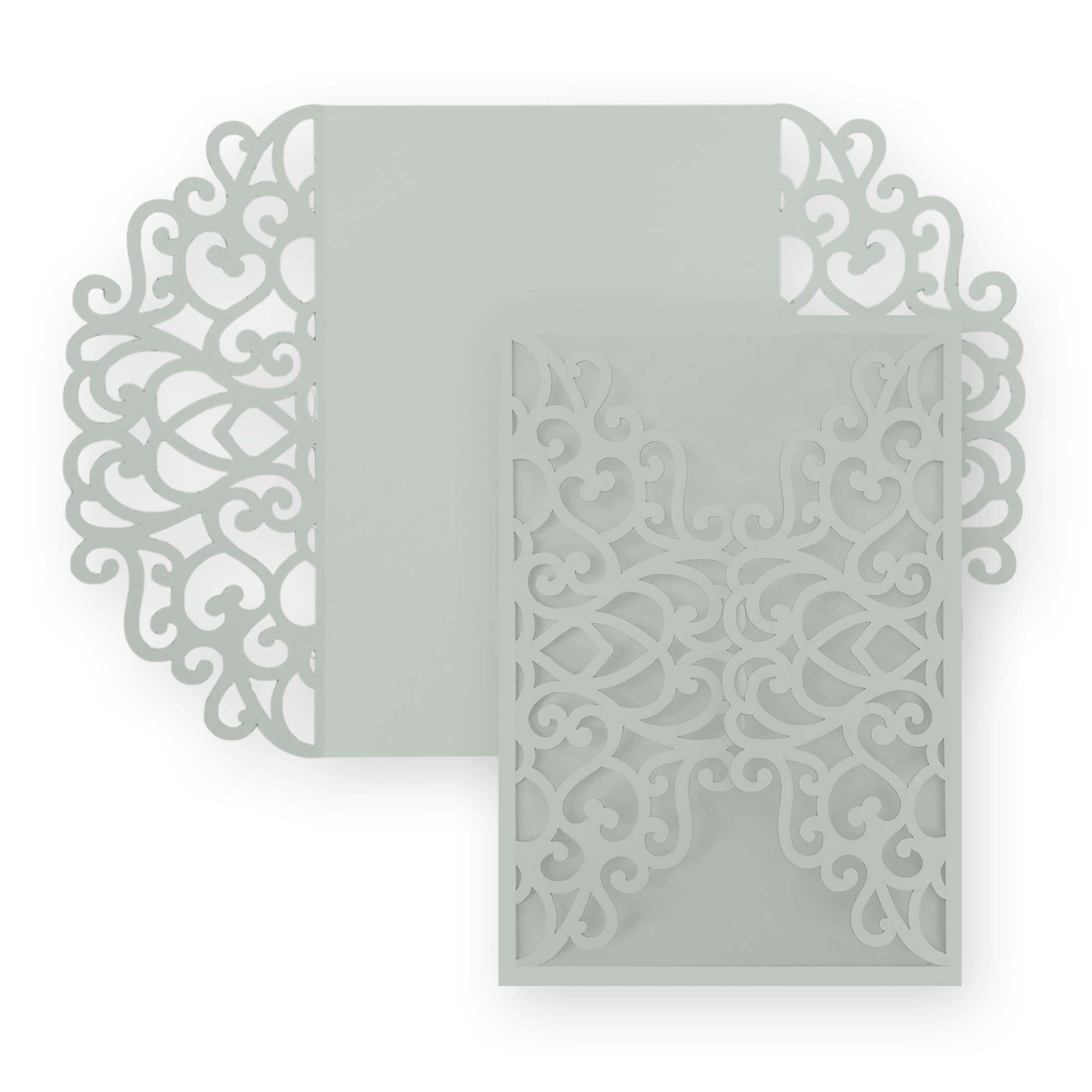 Simple Lace Laser Cut Invitation Gate Fold - 5 x 7 Rain Matte 111C
