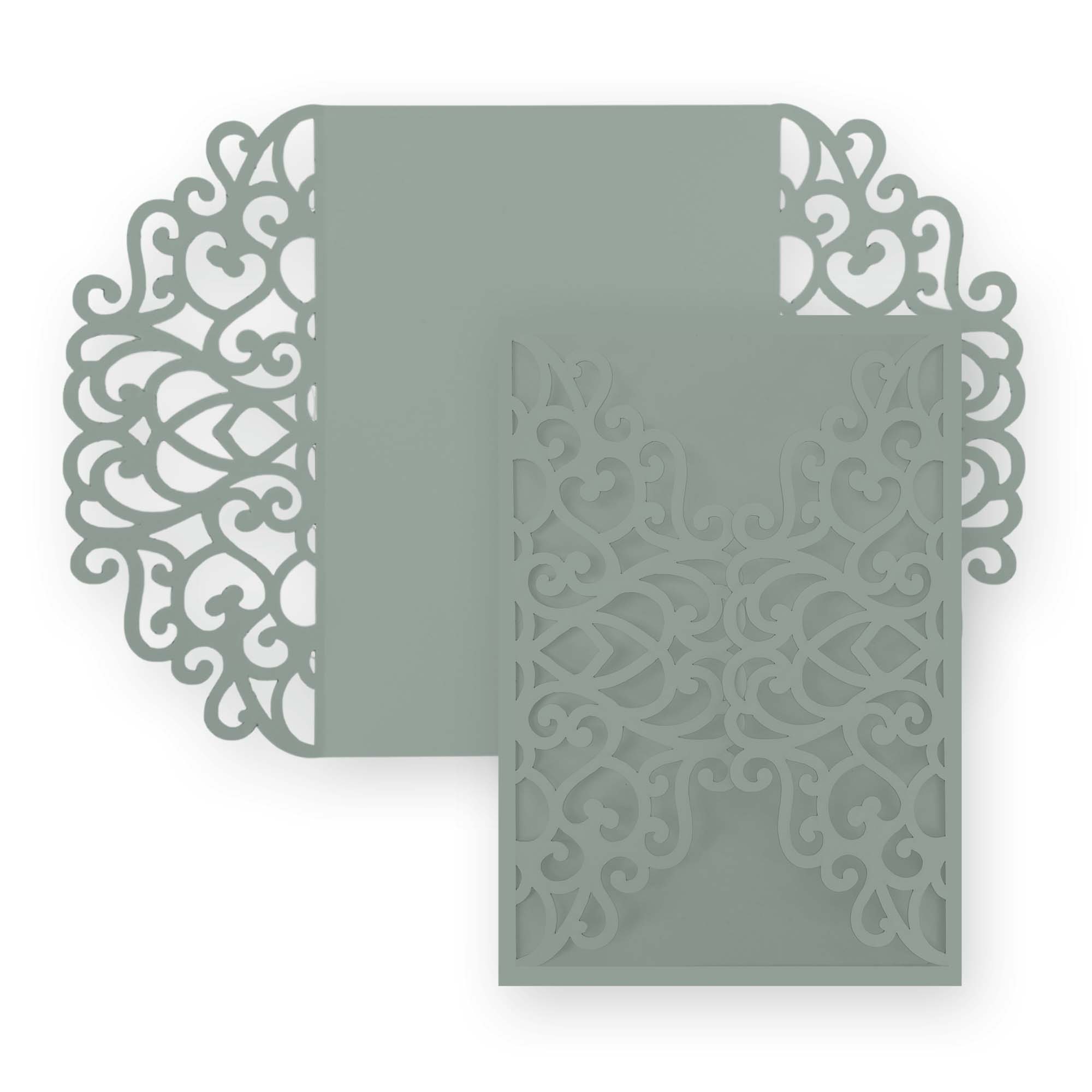 Simple Lace Laser Cut Invitation Gate Fold - 5 x 7 Sage Matte 111C