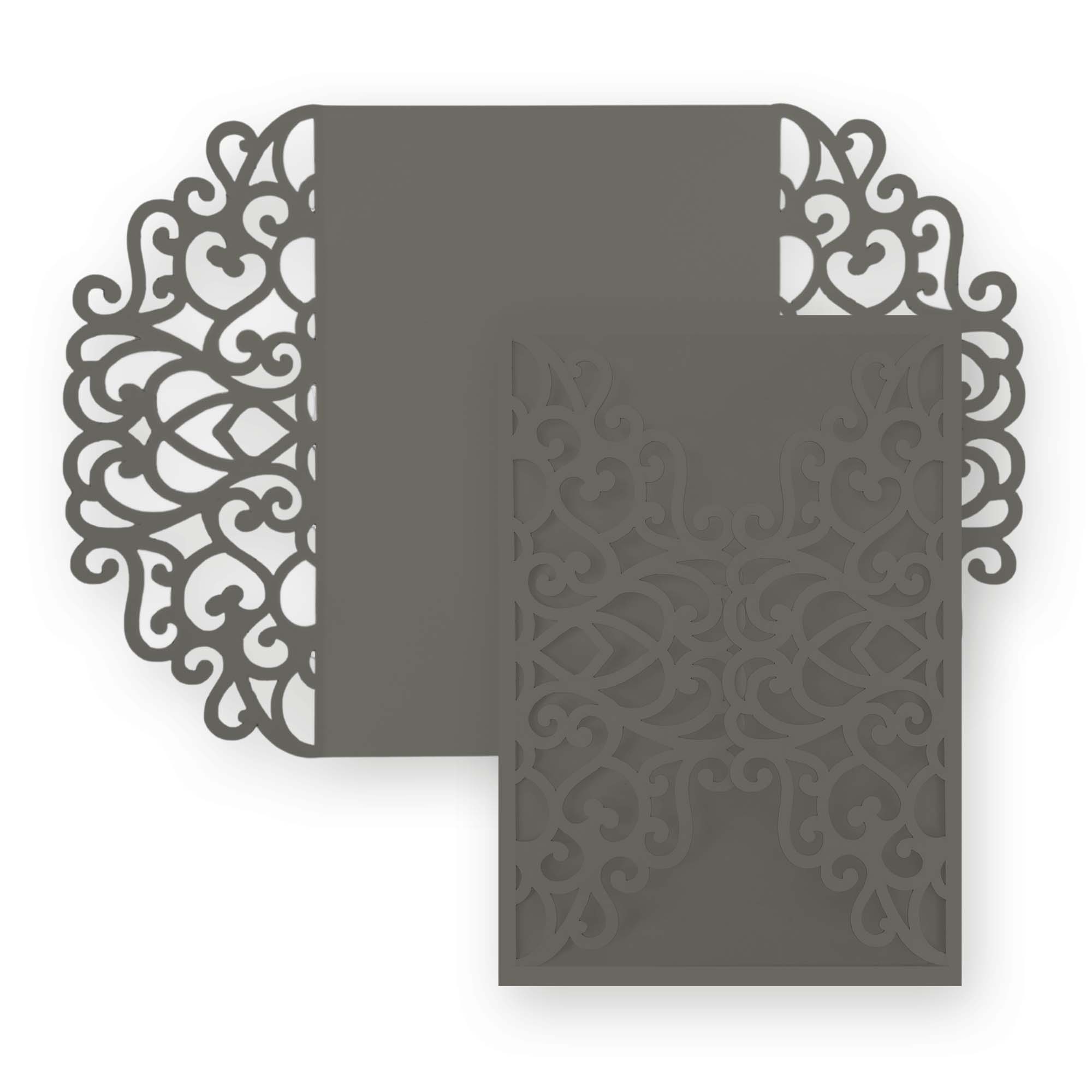 Simple Lace Laser Cut Invitation Gate Fold - 5 x 7 Slate Gray Matte 111C