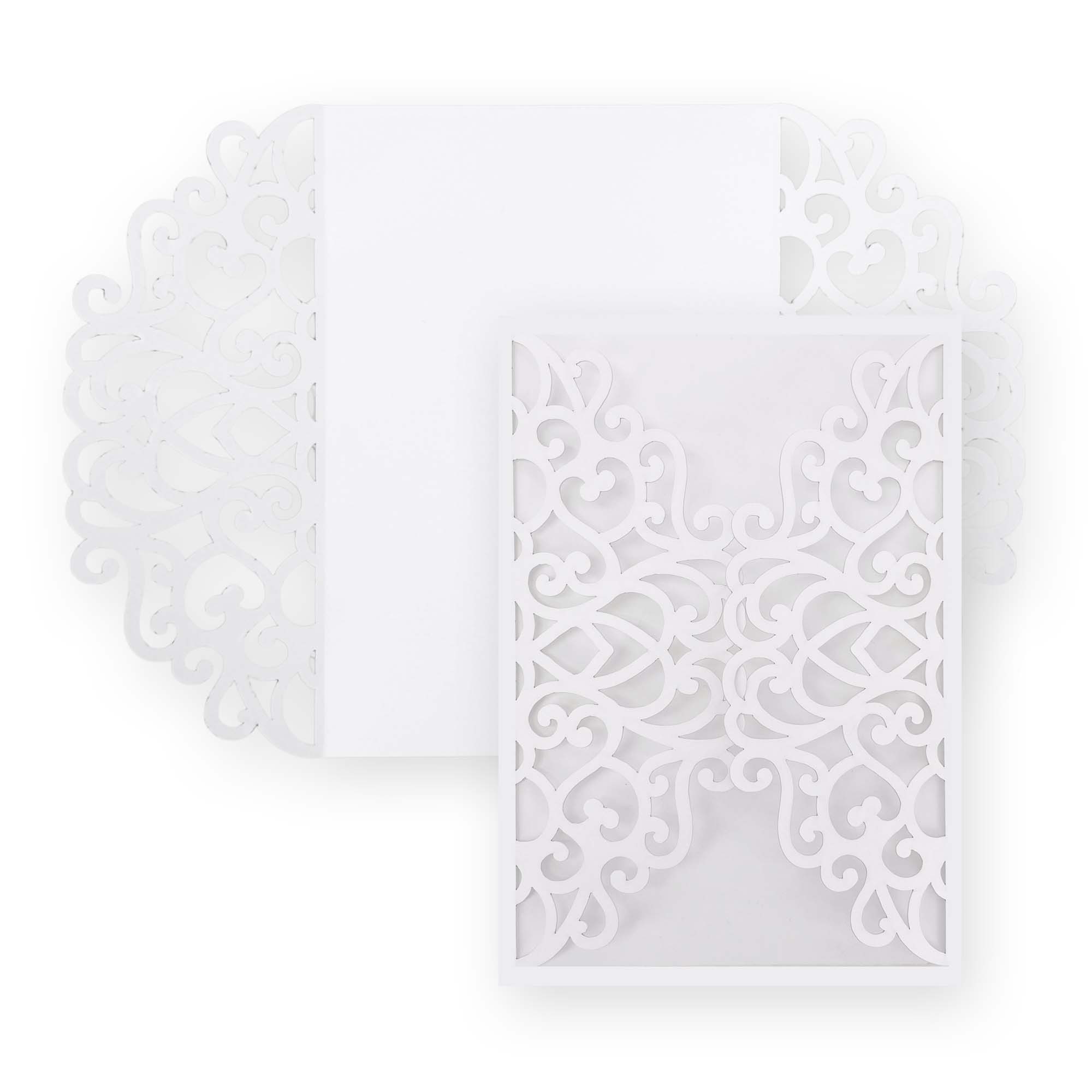 Simple Lace Laser Cut Invitation Gate Fold - 5 x 7 Snow White Matte 111C