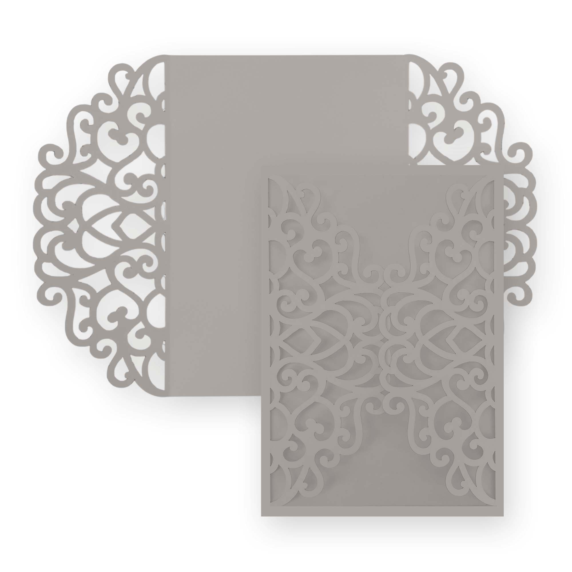 Simple Lace Laser Cut Invitation Gate Fold - 5 x 7 Stone Matte 111C