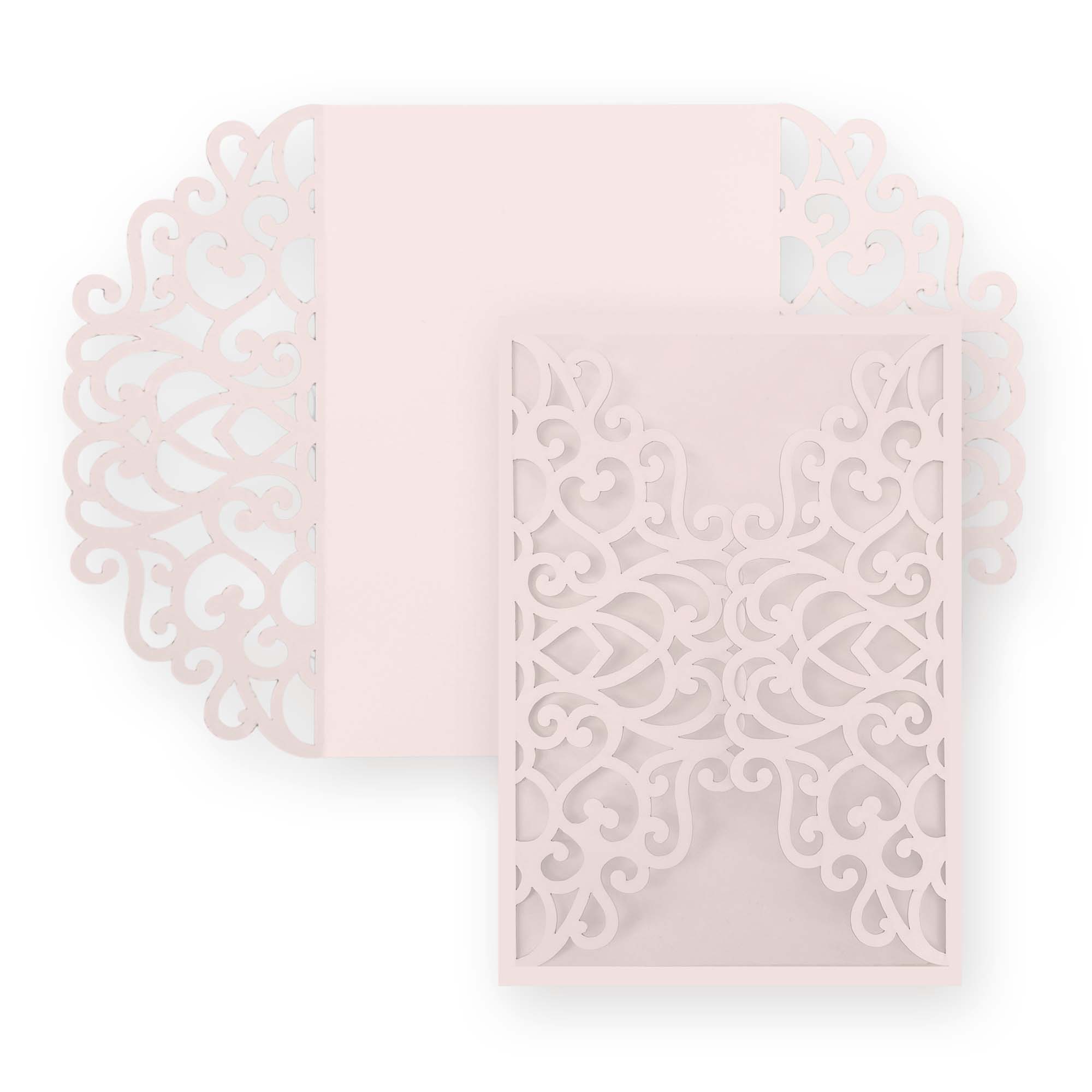 Simple Lace Laser Cut Invitation Gate Fold - 5 x 7 Powder Pink Matte 111C