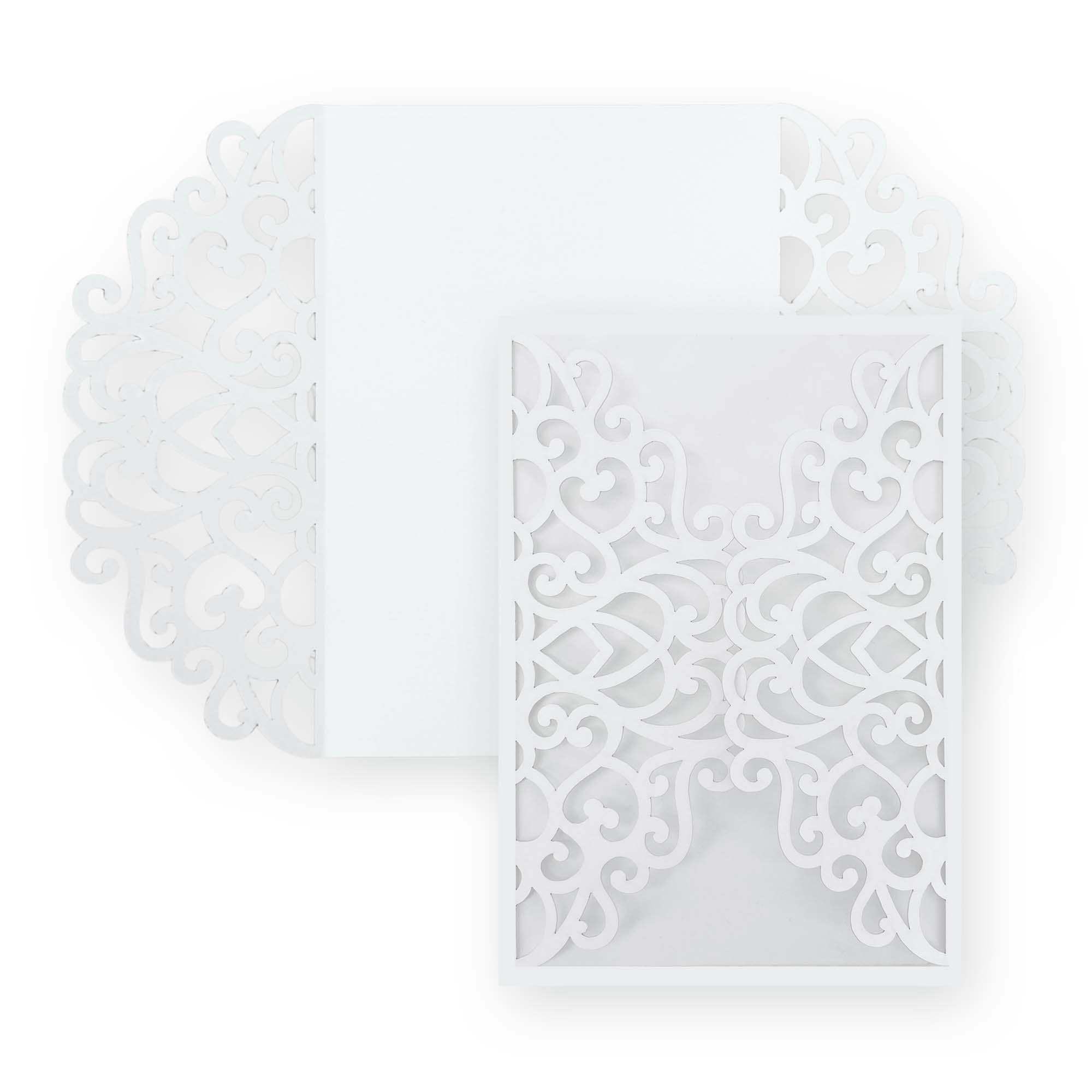 Simple Lace Laser Cut Invitation Gate Fold - 5 x 7 Wedding White Matte 111C