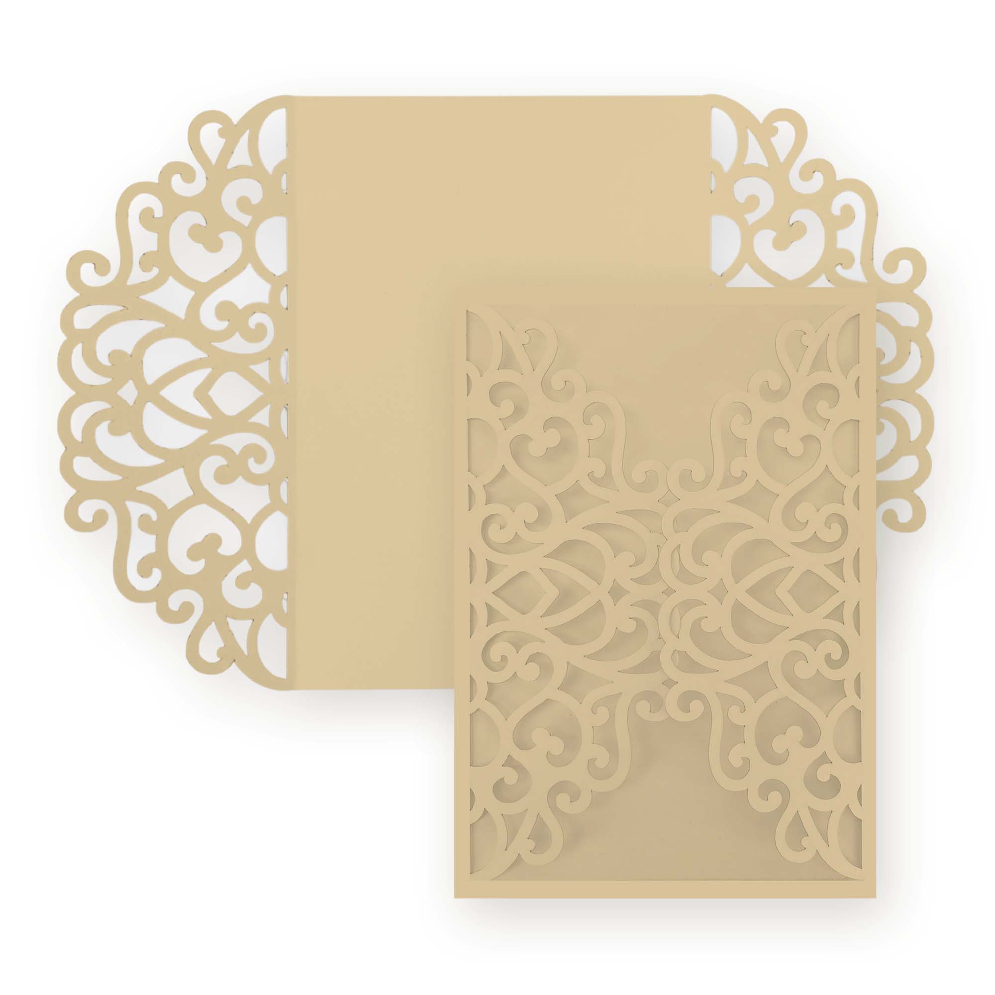 Simple Lace Laser Cut Invitation Gate Fold - 5 x 7 Wheat Matte 111C
