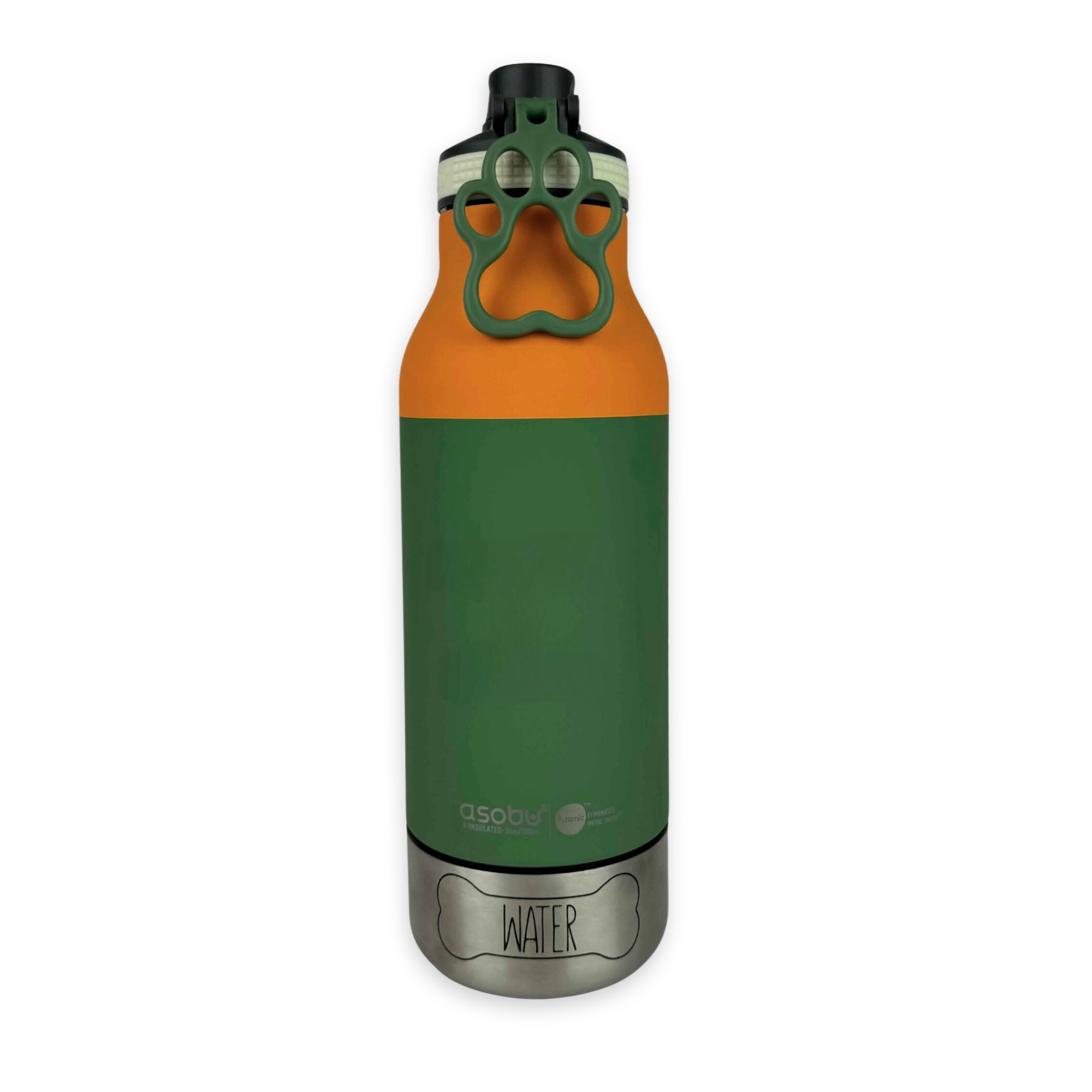 Green & Orange Personalized Travel Water Bottle for Dog with Detachable Bowls