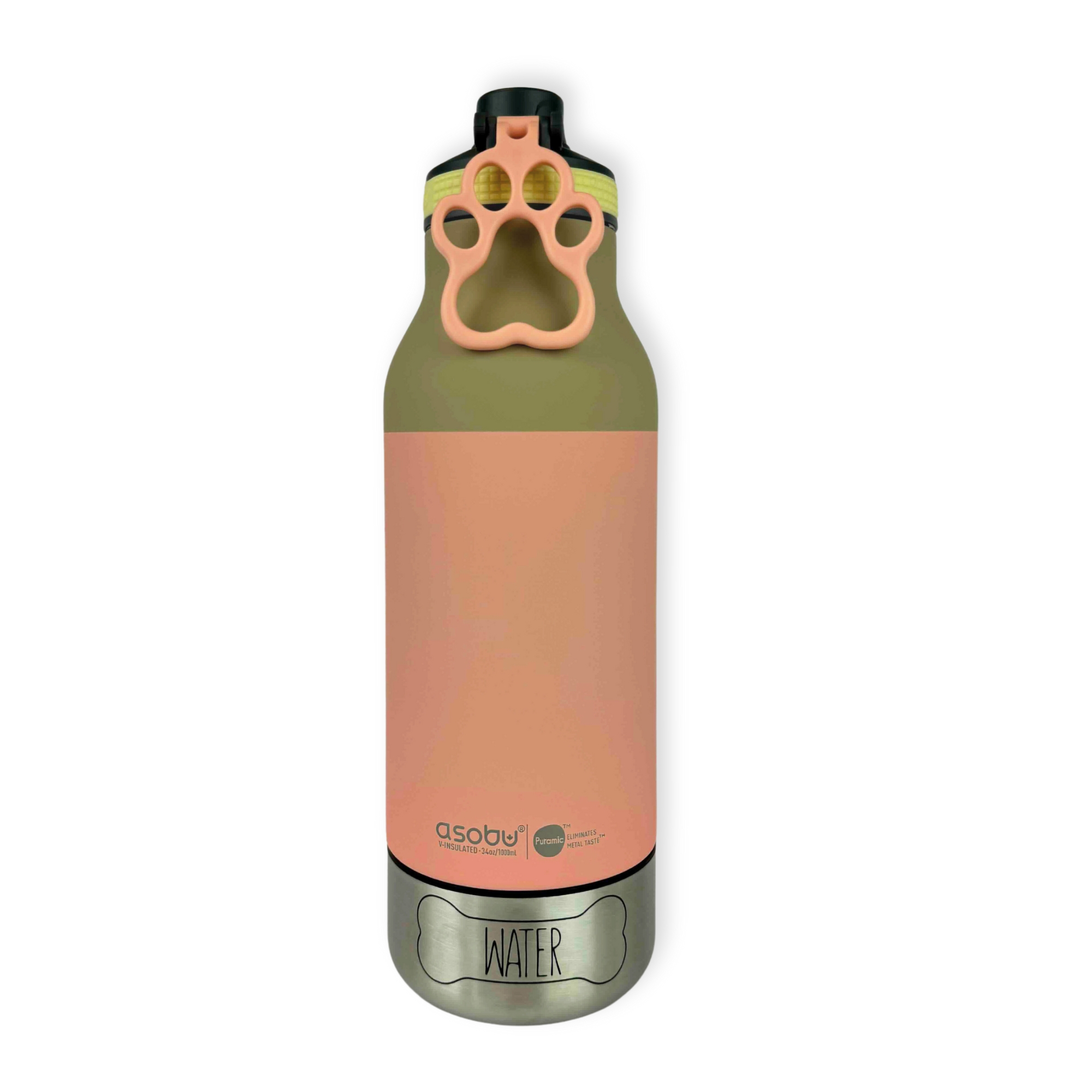 Peach & Gray Personalized Travel Water Bottle for Dog with Detachable Bowls